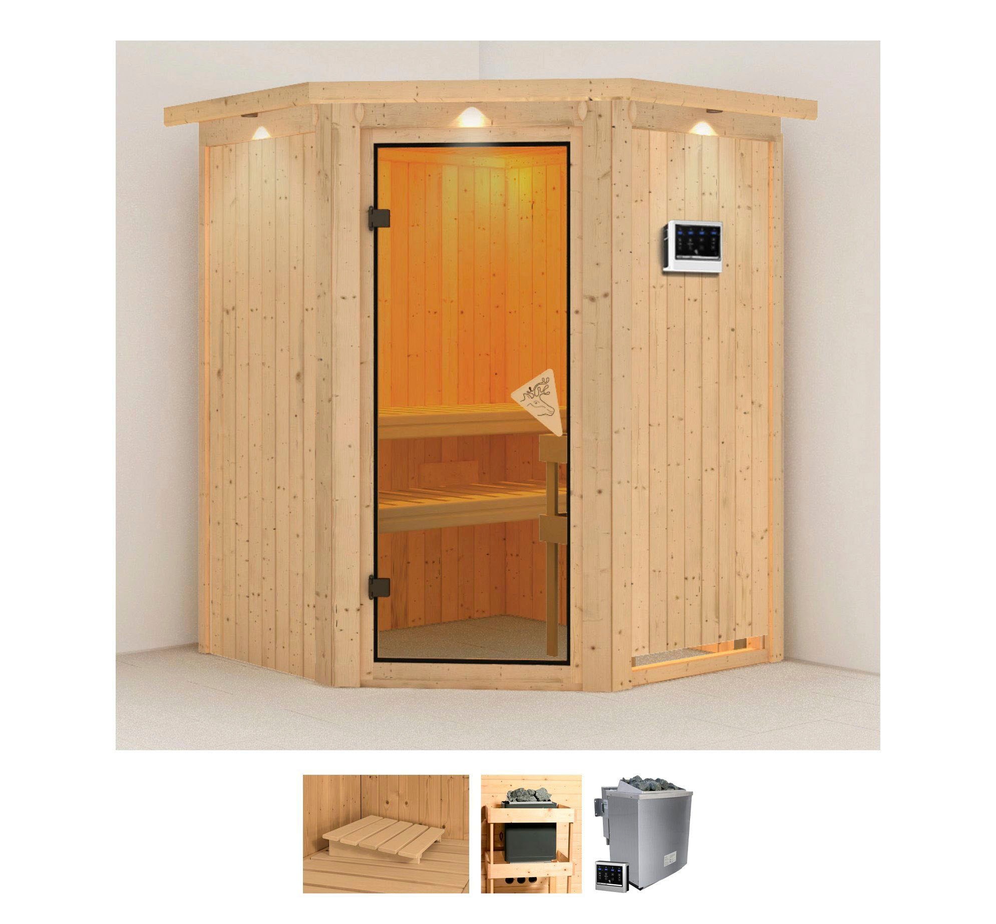 Karibu Sauna "Larin" Set, Ofen 9 kW Bio externe Strg easy