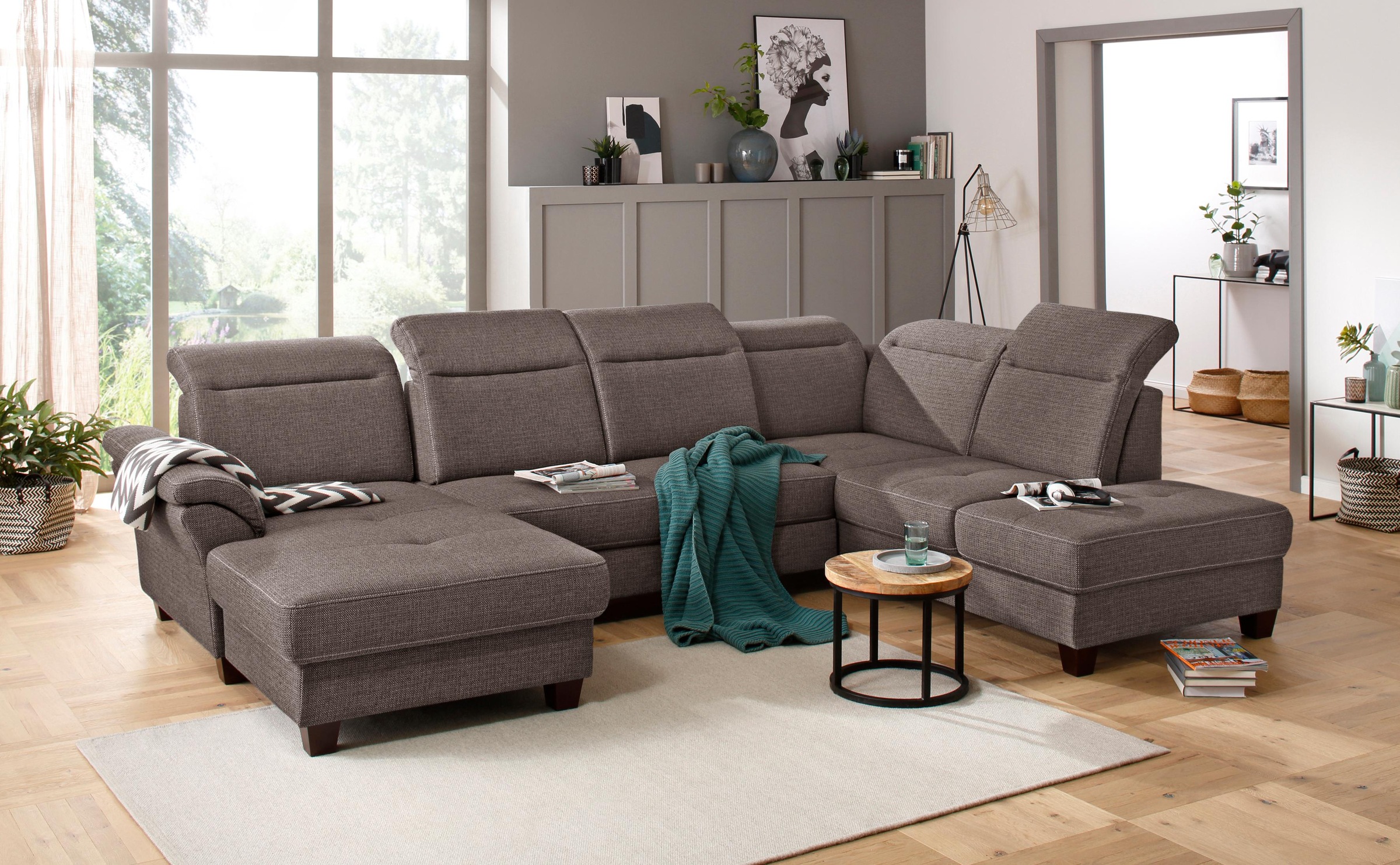 Home affaire Wohnlandschaft "Solvei U-Form" Sitztiefenverstellung und Feder günstig online kaufen