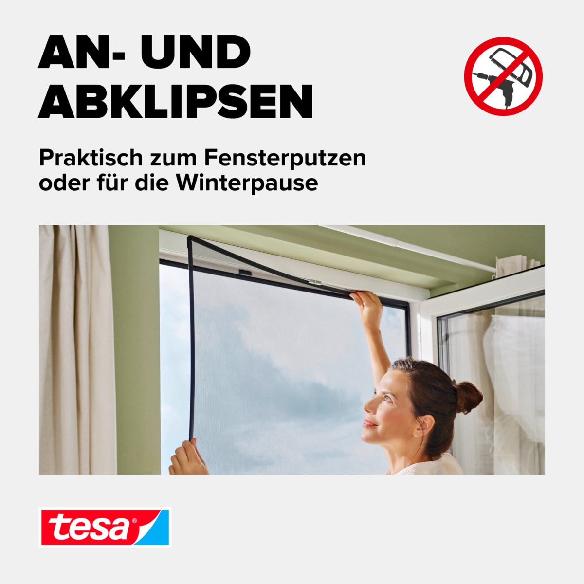 tesa Insektenschutz-Fensterrahmen »Insect Stop Anklipsrahmen - Fliegengitter für Fenster«, Selbstklebende Halteklips, zuschneidbarer Rahmen, ohne Bohren