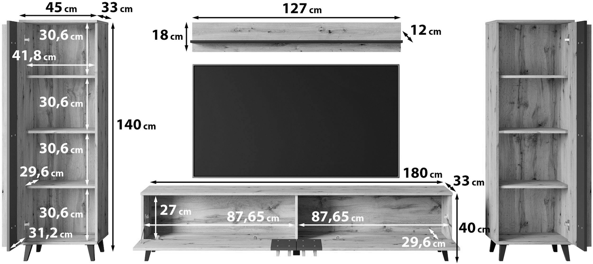 INOSIGN Sideboard »Helsinki, Kommode mit 2 Türen und 3 Schubladen, Breite 150 cm«, (1 St.), Push-to-Open-Schubladen, höhenverstellbare Einlegeböden