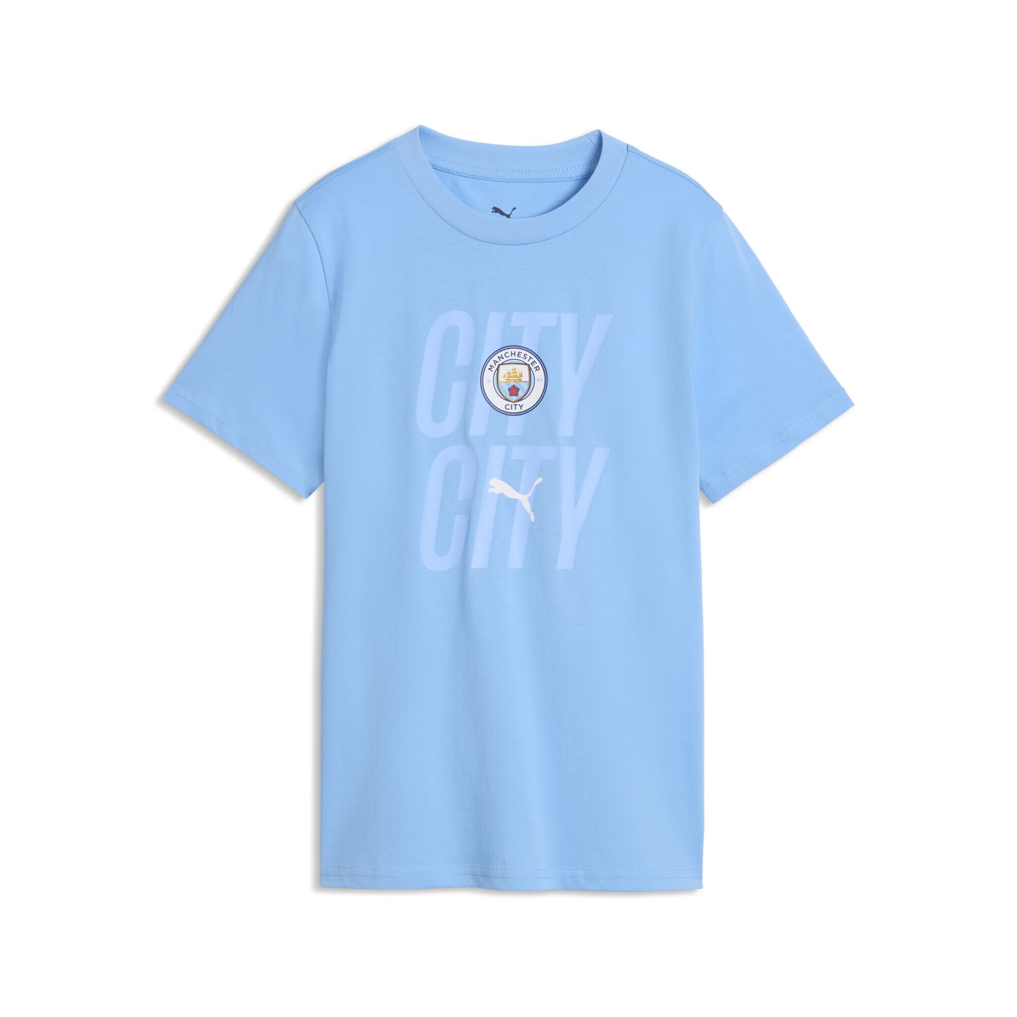 PUMA Kinder T-Shirt "Manchester City ftblCulture T-Shirt Jungen", blau, Gr. 140, Obermaterial: 100% Baumwolle. Rippe: 25% Polyester, 75% Baumwolle,