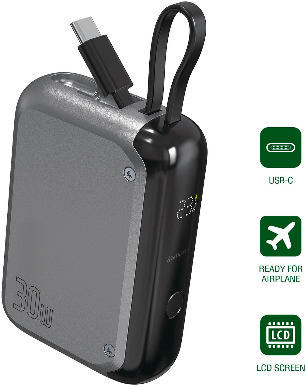 4smarts Powerbank »Power Bank Pocket 10.000mAh mit USB-C Kabel«, 4smarts Powerbank Pocket mit USB-C Kabel 10000mAh, spacegrau