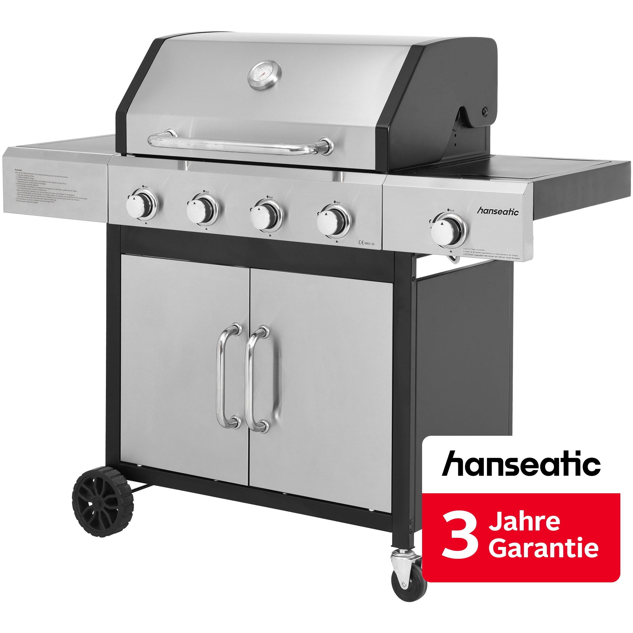 Hanseatic Gasgrill "Rockford, 4 Brenner + Seitenbrenner 14,5 kw Gesamt" inkl. 3 Jahre Herstellergarantie