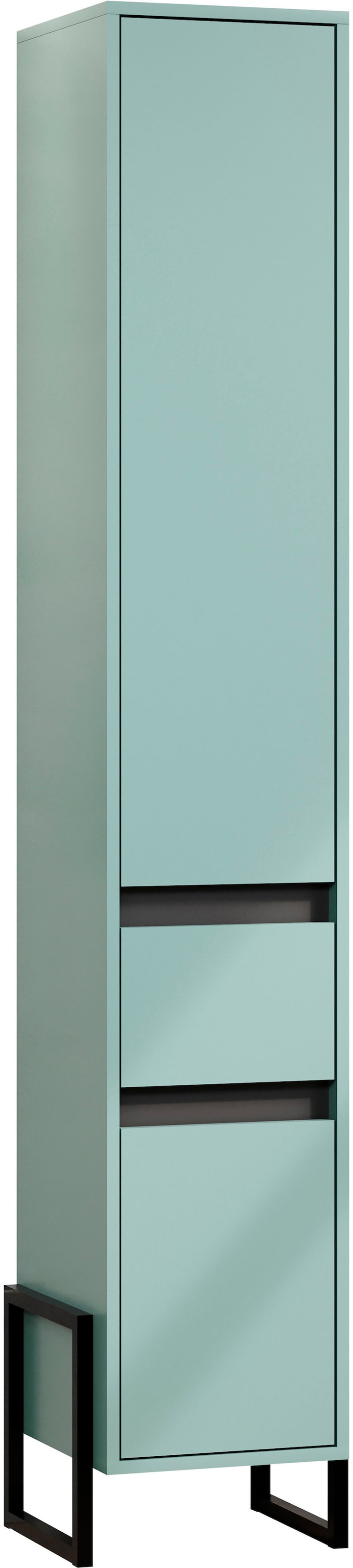 welltime Hochschrank »Malcesine«, (1 St.), Griffloser Badschrank in Blau mit Metallgestell - (B/T/H) 36/35/190 cm