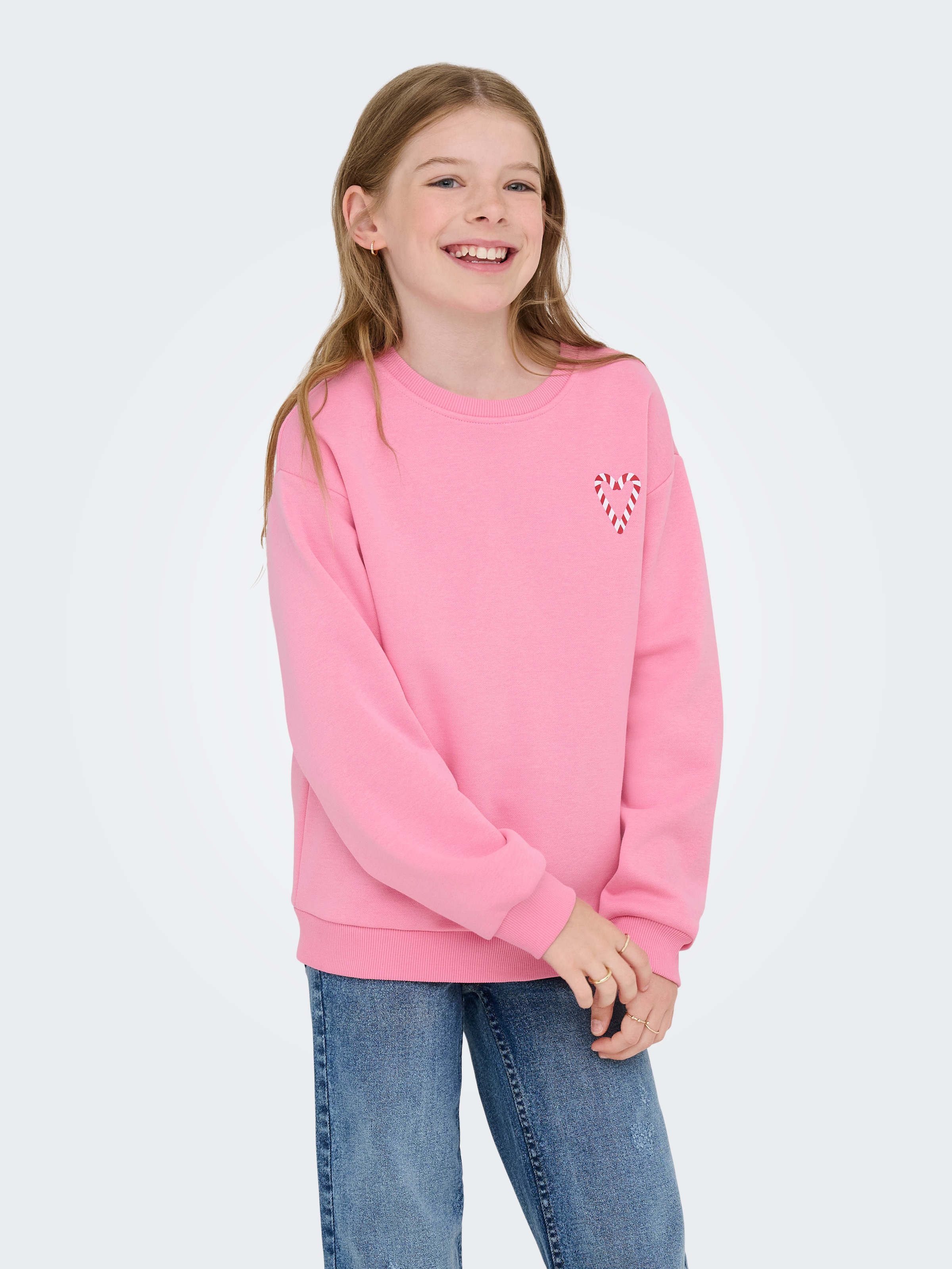 "Sweatshirt KIDS ONLY ""KOGZENJA LIFE XMAS BOXY L/S BOX SWT"", Mädchen, Gr. 122/128, pink (sachet pink print:holly jolly), Sweatware, Obermaterial: