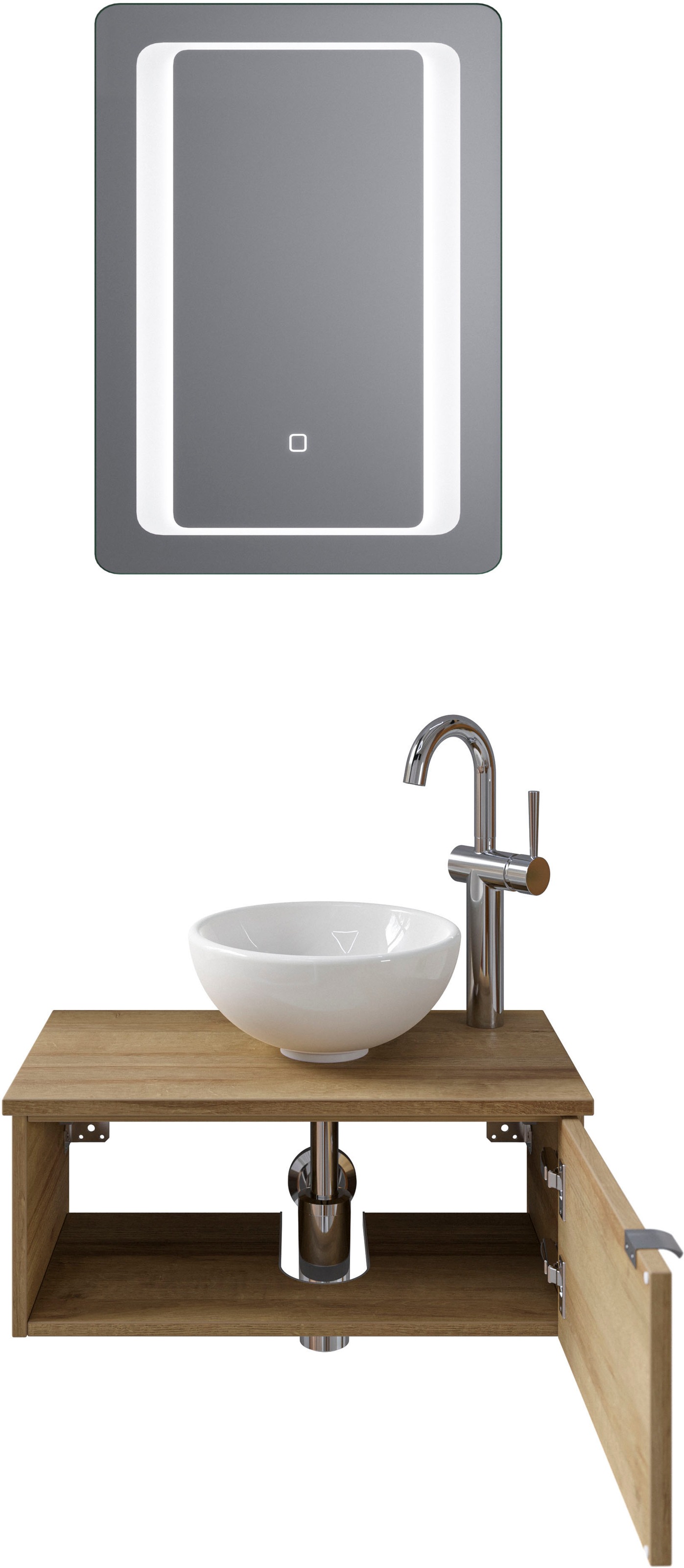 Saphir Badmöbel-Set »Serie 6915«, (4 St.), Gäste-Bad, 61 cm breit, mit LED-Spiegel, offenem Fach und 1 Tür