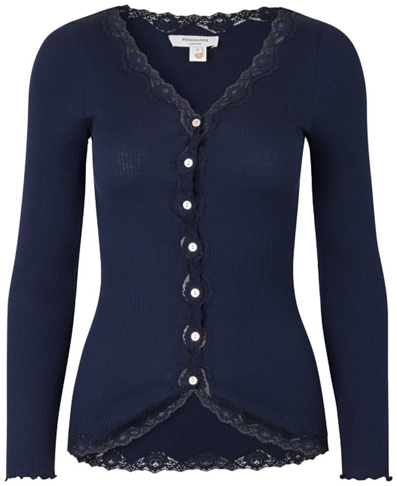 rosemunde Strickjacke "Babette Silk Cardigan mit Seide" Vintage-Spitzenbesatz, Perlmuttknopfleiste, Langarm, Seidenmix