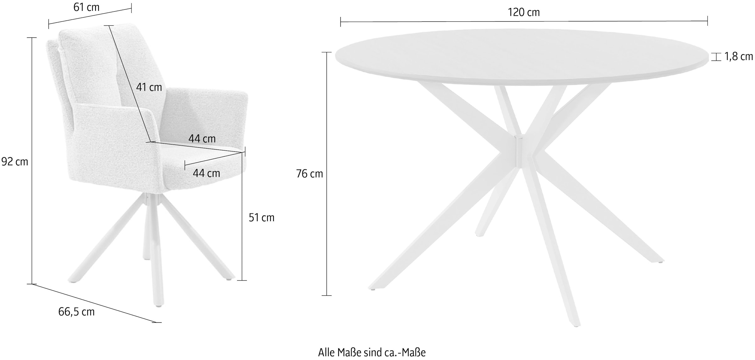 Jockenhöfer Gruppe Essgruppe »Kopenhagen/Santorini, Sitzgruppe (Set, 5-tlg., 1 Tisch, 4 Stühle)« 5 tlg. Tischplatte melaminbeschichtet, Sessel 360° drehbar, mit Auto-Return