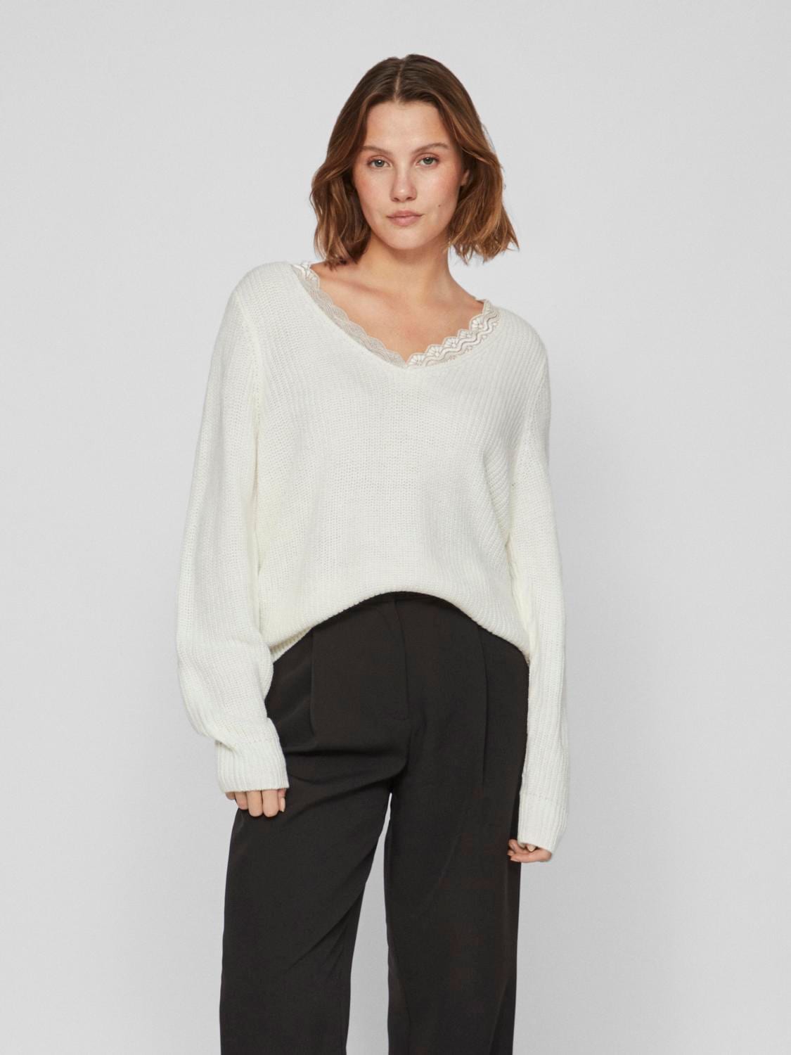 Vila V-Ausschnitt-Pullover »VILOU REV V-NECK L/S LACE KNIT TOP -NOOS«