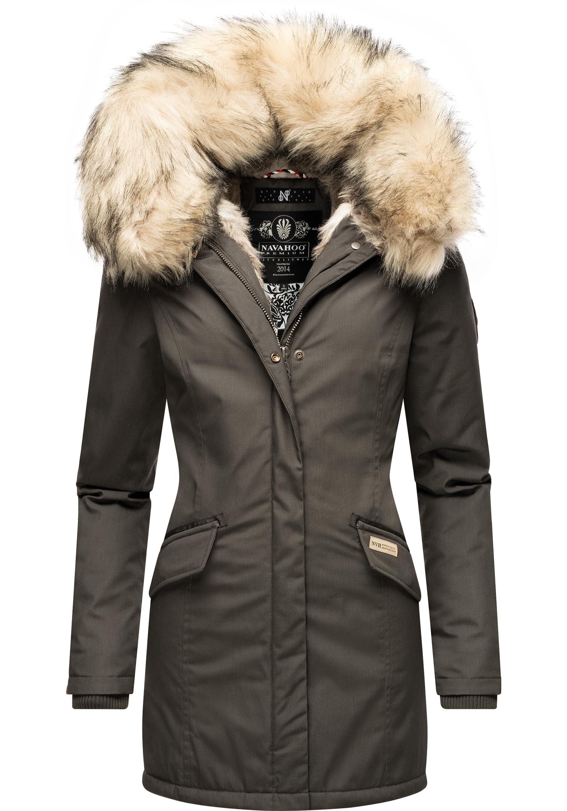 Navahoo Wintermantel "Cristal", stylischer Damen Winterparka mit Kunstfell-Kapuze