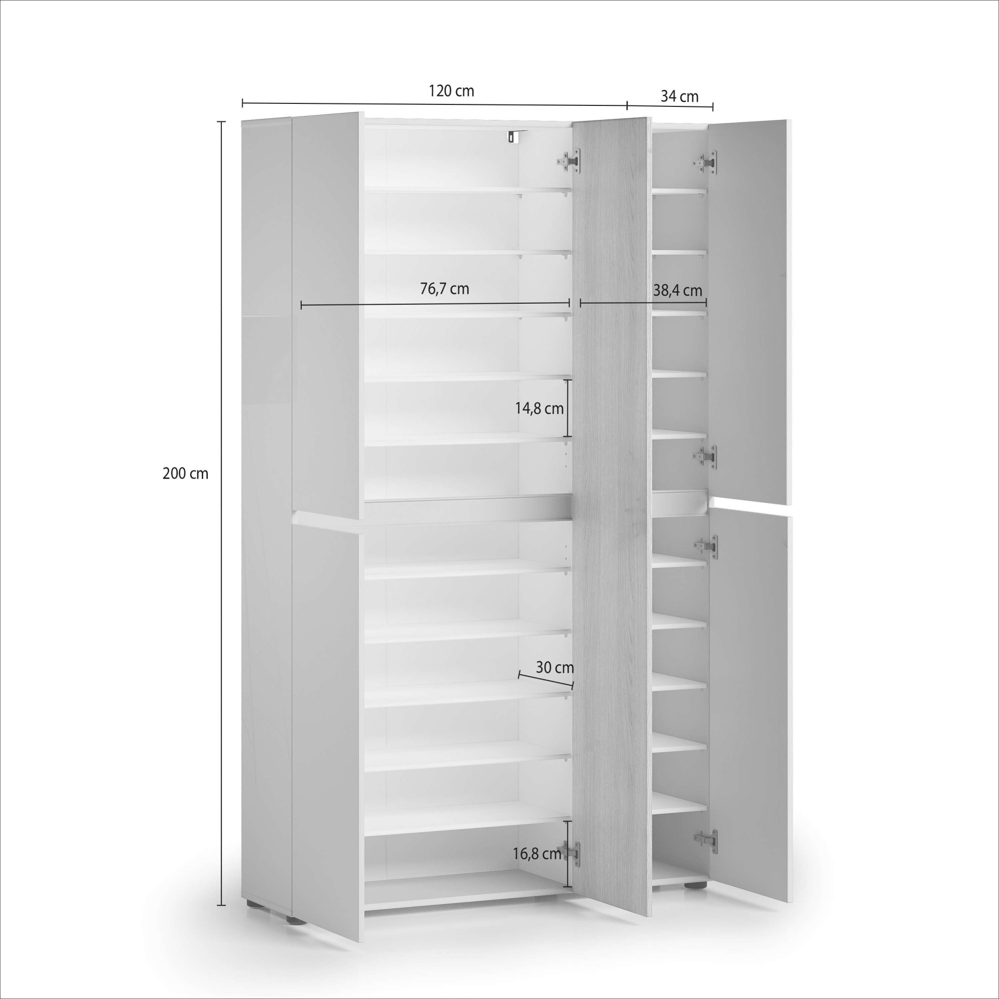 INOSIGN Schuhschrank »LADY, Schuhkommode,Schuhmöbel,Schuhablage,Schuhregal« 20 Einlegeböden,24 Fächer,ca. 58 Paar Schuhe-Maße: B/T/H:120x34x200 cm
