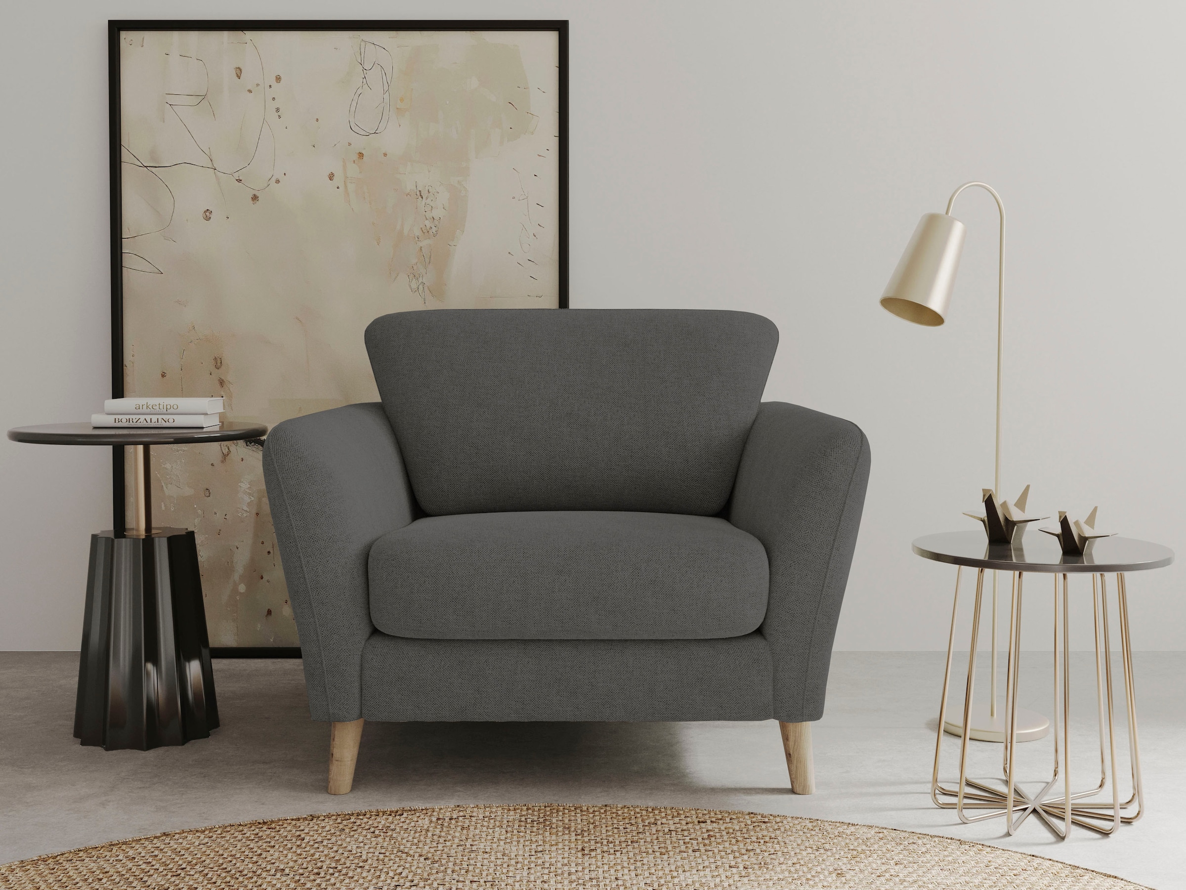 OTTO home Sessel "MARSEILLE" Massivholzbeine Eiche, Landhausstil, Wellenunterfederung