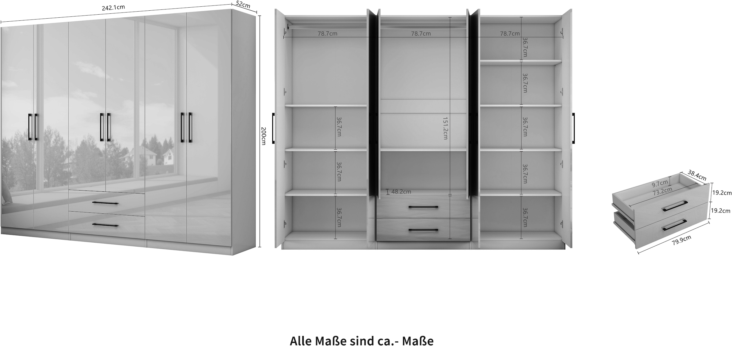 OTTO home Kleiderschrank »Sylt Schlafzimmerschrank Garderobe Schrank in hochglanz mit 6 Türen« Drehtürenschrank mit perfekter Innenausstattung