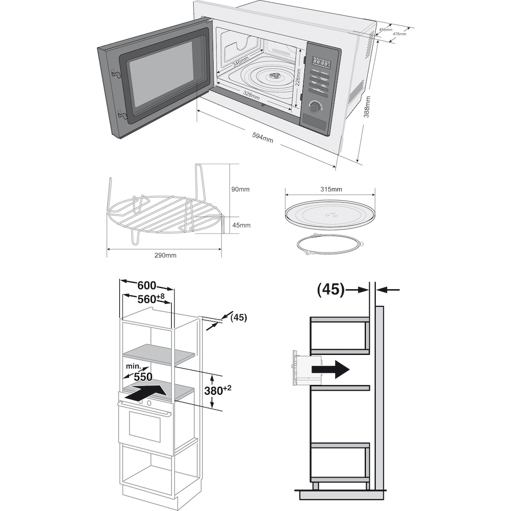 Privileg Einbau-Mikrowelle »AC 925 BVE«, Mikrowelle, 900 W