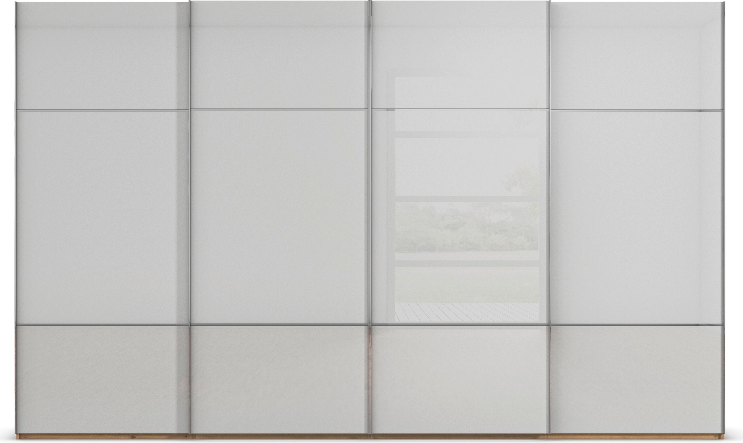 rauch Schwebetürenschrank »Kleiderschrank Schrank Garderobe Schlafzimmerschrank SCALE-TRIO«, edle dreigeteilte Front mit 2 Zierleisten Glasfront MADE IN GERMANY