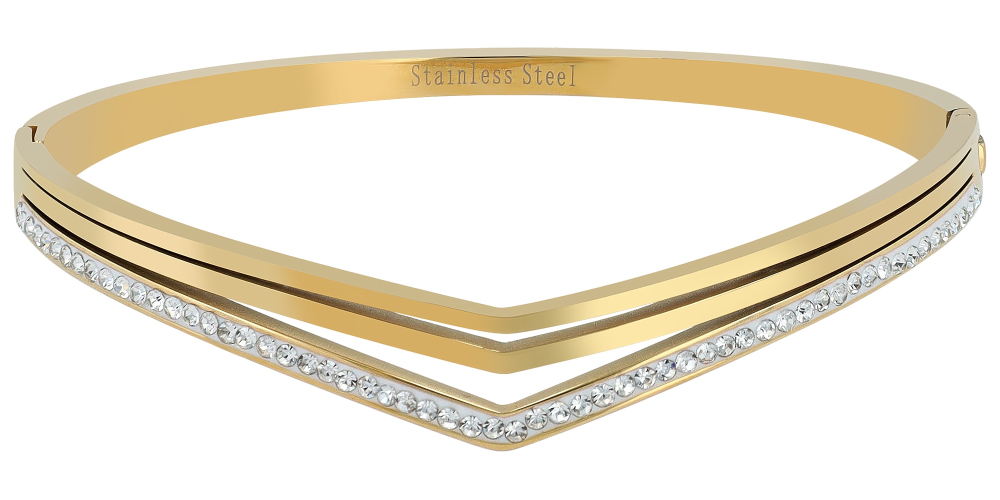 ADELIA ́S Damen Armreif "Armband – Armreif aus Edelstahl mit Strass Steinchen Ø 6,0 cm cm", 6cm, Edelstahl, gold, Edelstahl, Armbänder, Ein Geschenk,