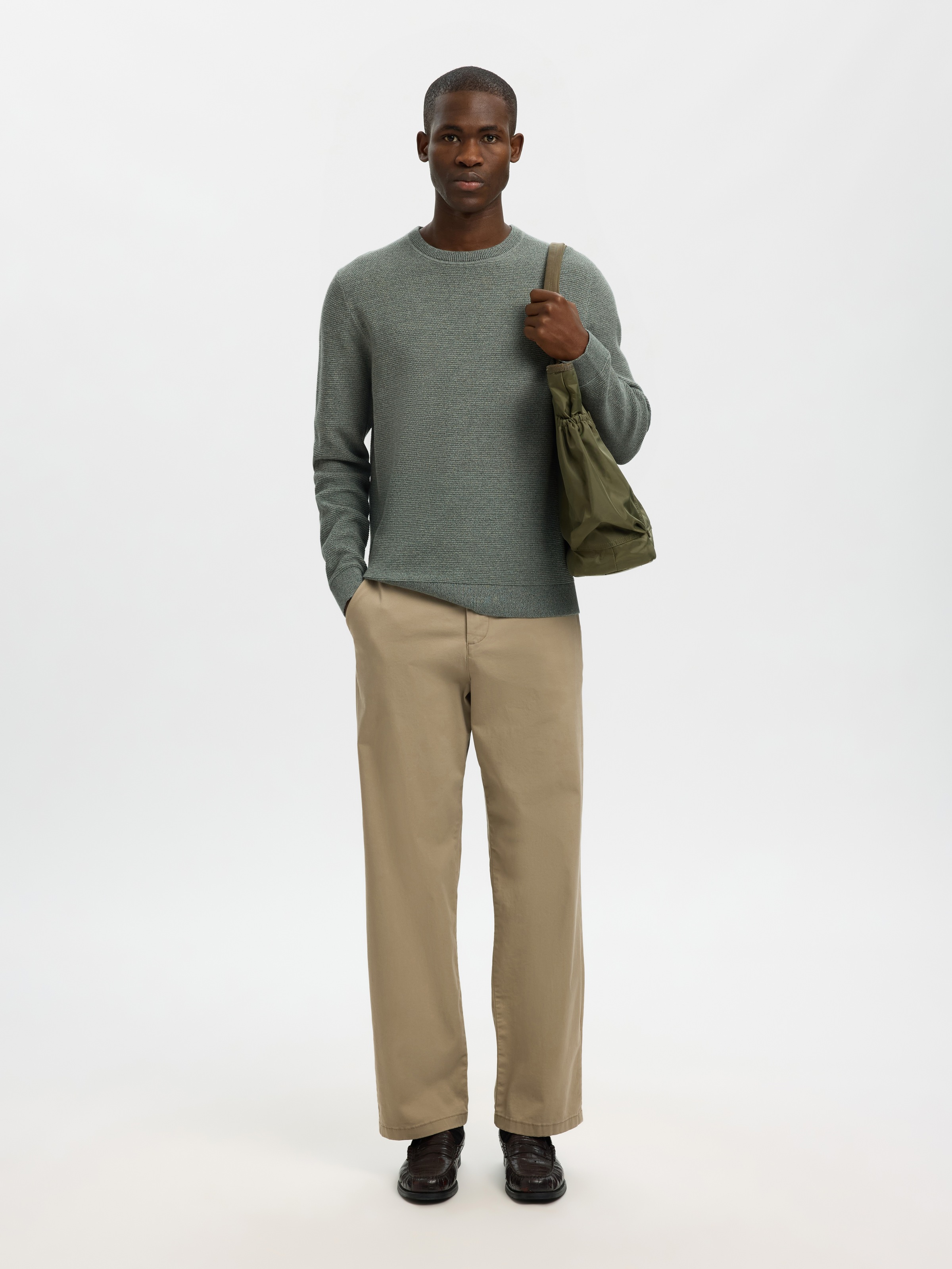 SELECTED Rundhalspullover »SLHROSS LS KNIT STRUCTURE CREW NECK NOOS« Baumwolle, regular fit