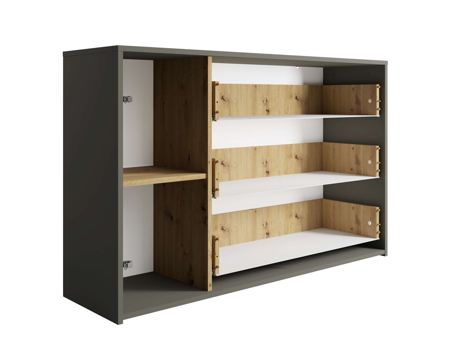 INOSIGN Kommode »Kommode Loreto mit 3 Schubladen und eine Tür, B/T/H 125/36/80 cm«, Kommode mit Schubladen und Drehtür sowie MDF-Lamellen