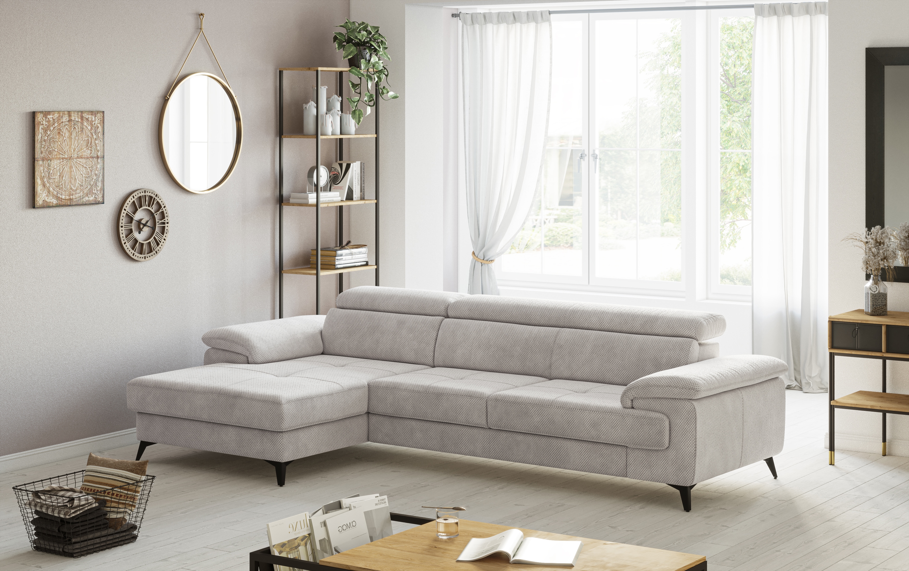 OTTO home Ecksofa "Astra L-Form, B: 300 cm, inkl. Kopfteilverstellung" opt. Schlaffunktion + XL-Bettkasten, LF:222x124cm, Wellenunterfederung