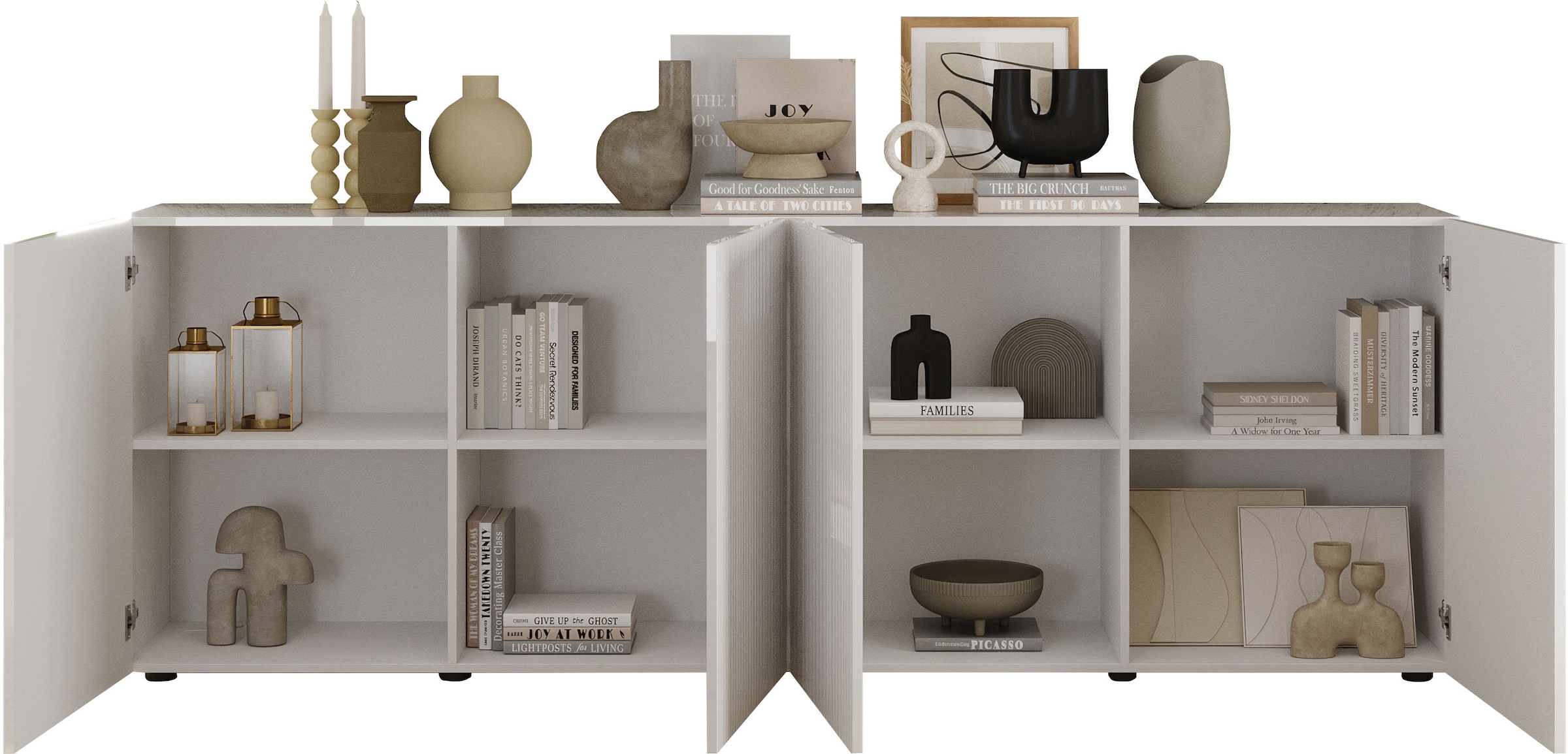 INOSIGN Sideboard »Rio Breite 240 cm, Kommode mit 4 Türen, Anrichte,«, geriffelte Front, modern u. elegant, viel Stauraum