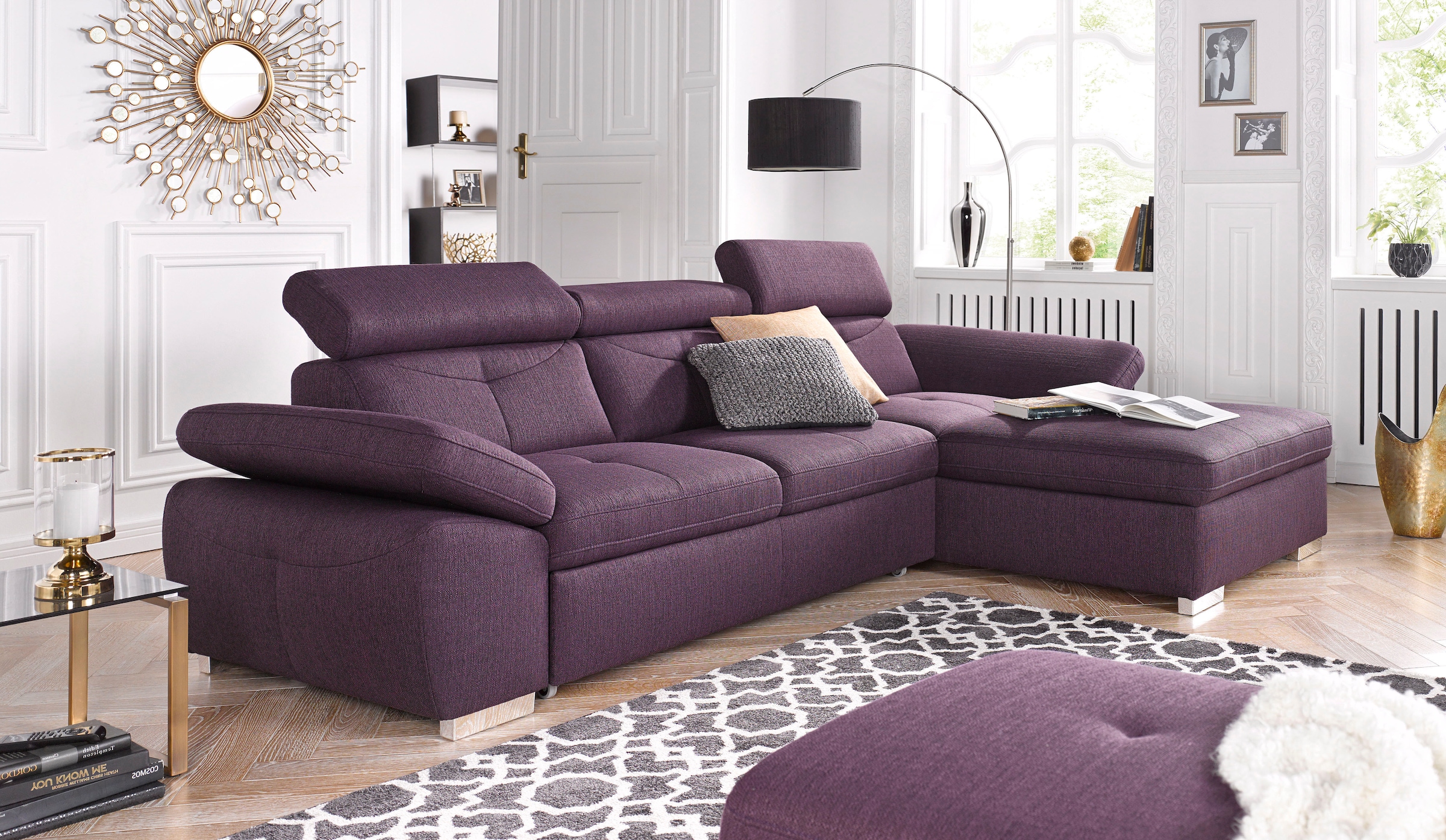 exxpo - sofa fashion Ecksofa »Spring, super bequem, mit Armteil- und Kopfteilfunktion«, L-Form, wahlweise mit Bettfunktion und Bettkasten