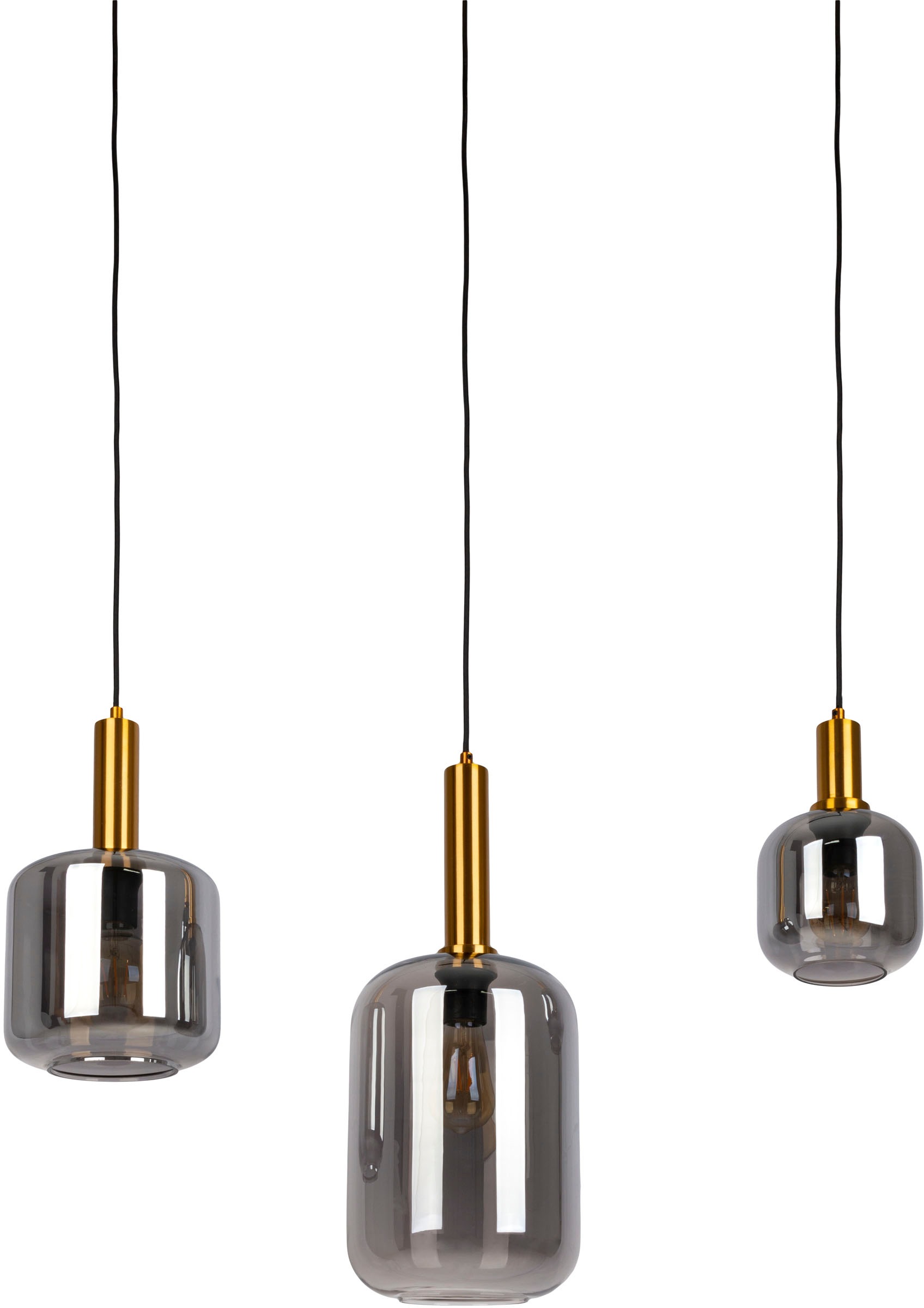 NÄVE Pendelleuchte "Fumo", schwarz, 3, H: 150cm, 1 Stk., Leuchten, aus Metall in Schwarz/Gold und Rauchglas, Länge ca. 83 cm, Höhe 150 cm, Pendelleuchte 6