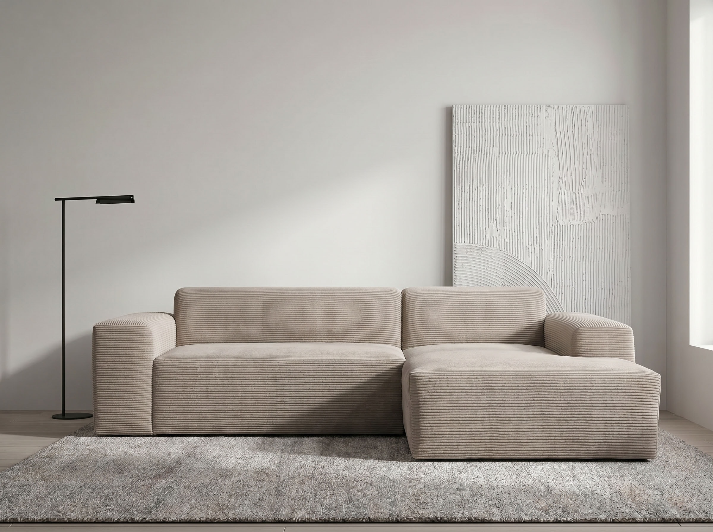 WERK2 Ecksofa "Zeus-L 253 cm breit, bequemes Cord-Sofa in L-Form, urbanes Design" Organische curvy-trend Couch mit großer Komfort-Ottomane