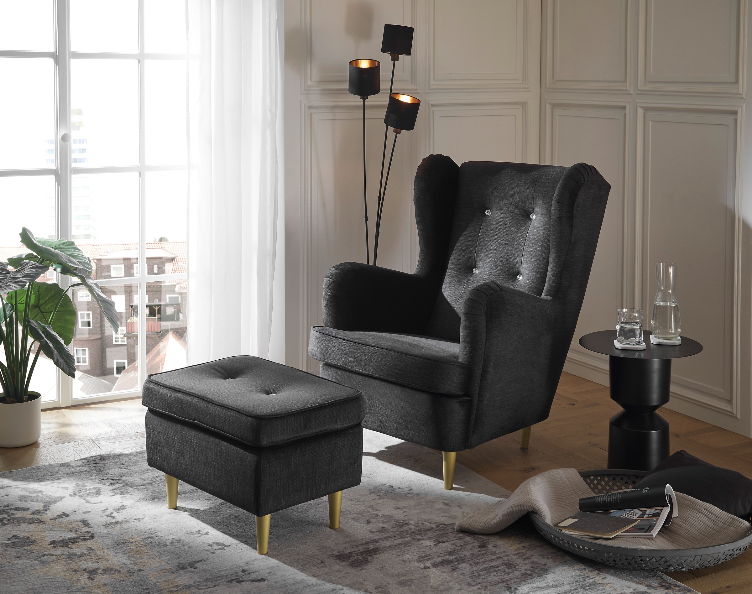 ED EXCITING DESIGN Ohrensessel "Tom", mit Strasssteinen & goldenen Füßen günstig online kaufen