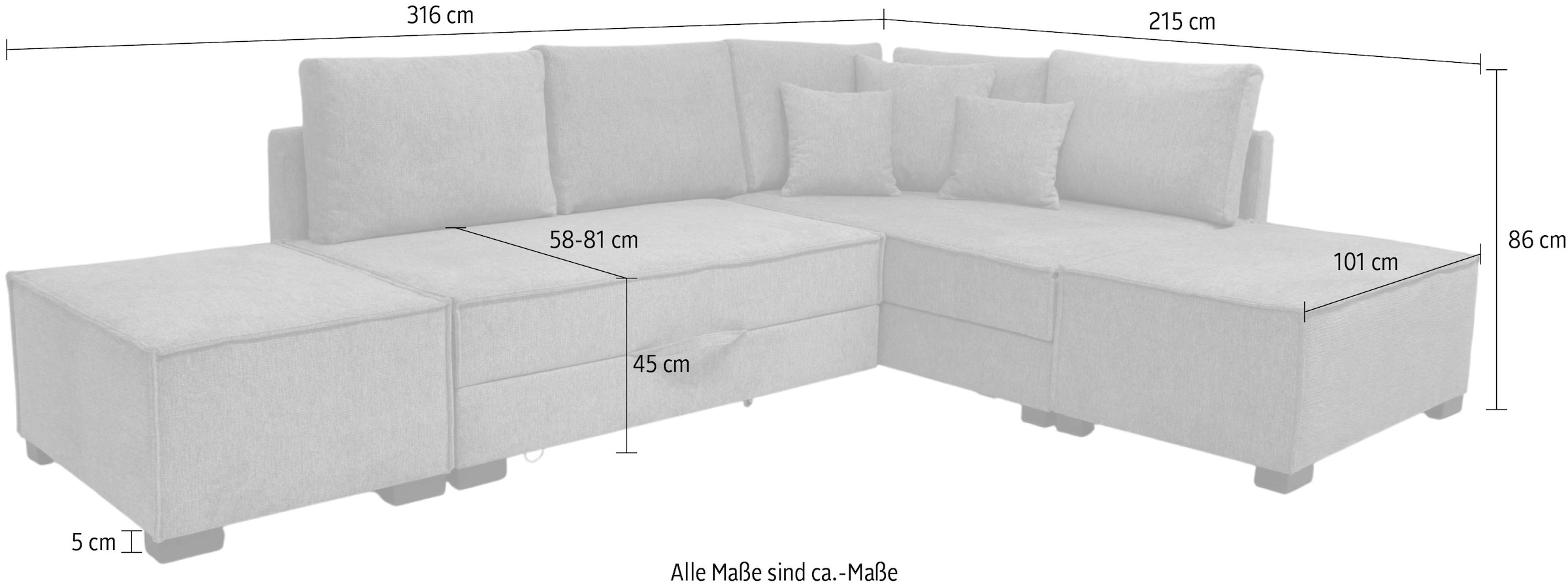 Home affaire Ecksofa inkl. Bettfunktion, Bettkasten, 3 Zierkissen, Boxspringbett 180x200 cm