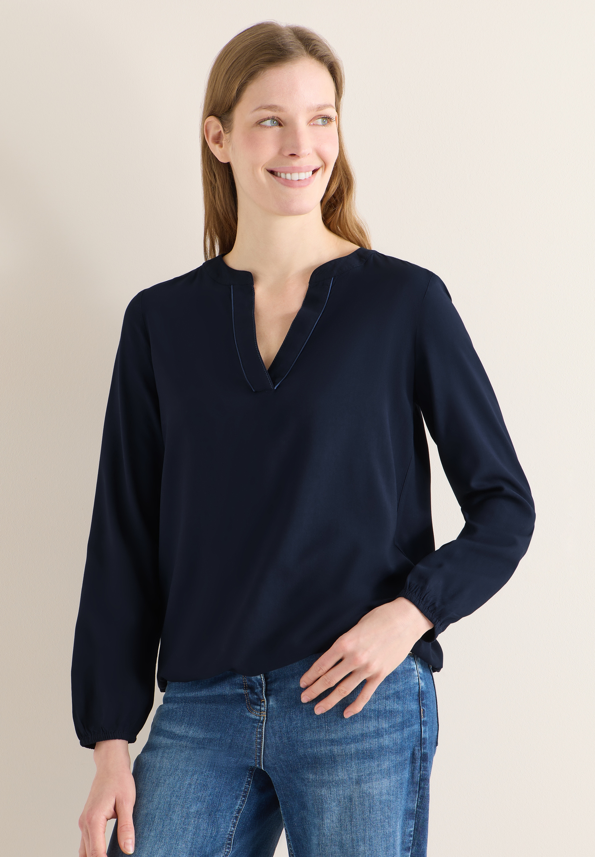 Cecil Langarmbluse mit geschlitztem Rundhalsausschnitt