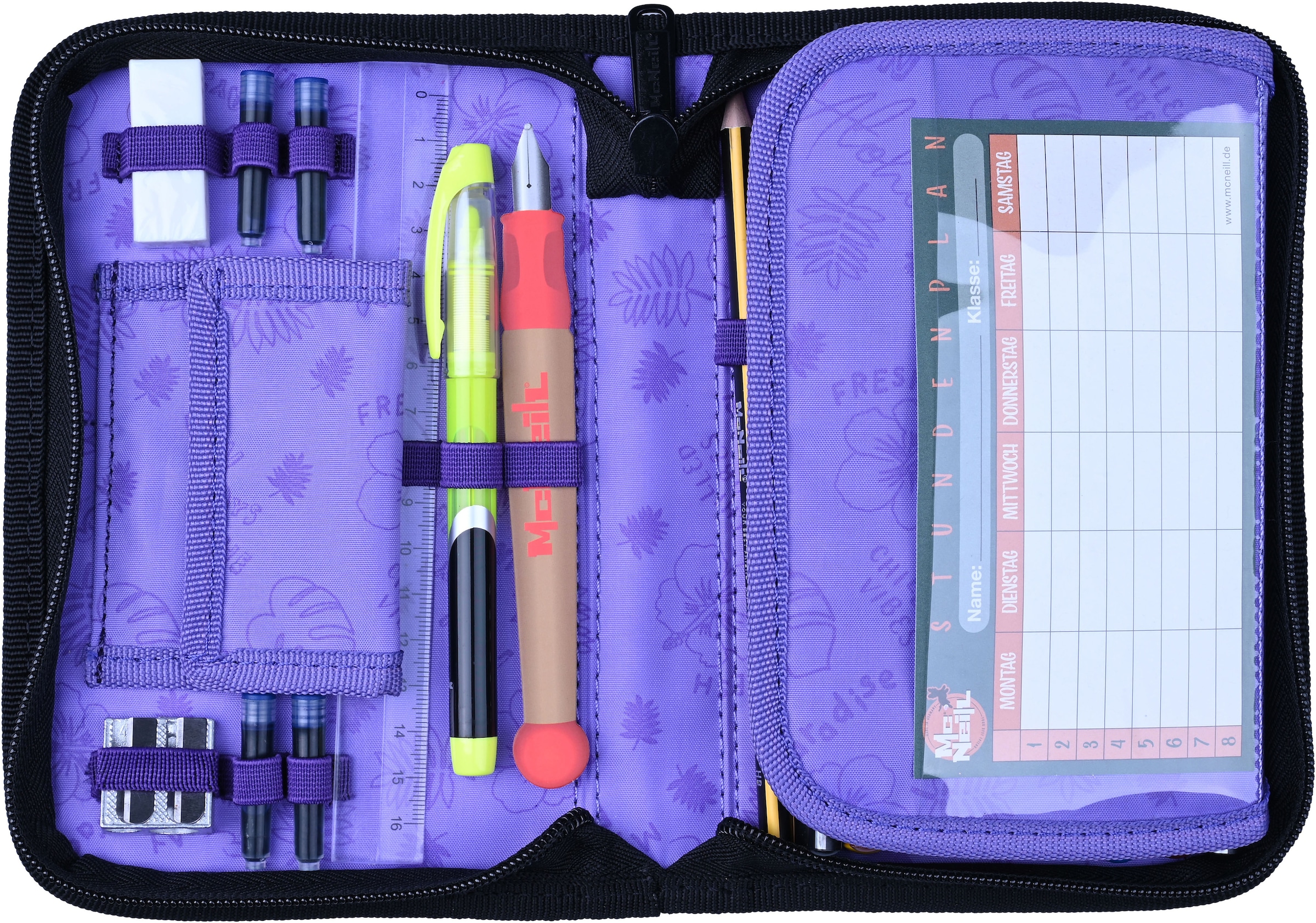 McNeill Schulranzen »Perfecto, Disney Stitch, black« Reflektierende Streifen auf den Schultergurten;Retroreflektierende Flächen inkl. Federmäppchen, Turnbeutel, Schlamperrolle & Motivmagnet