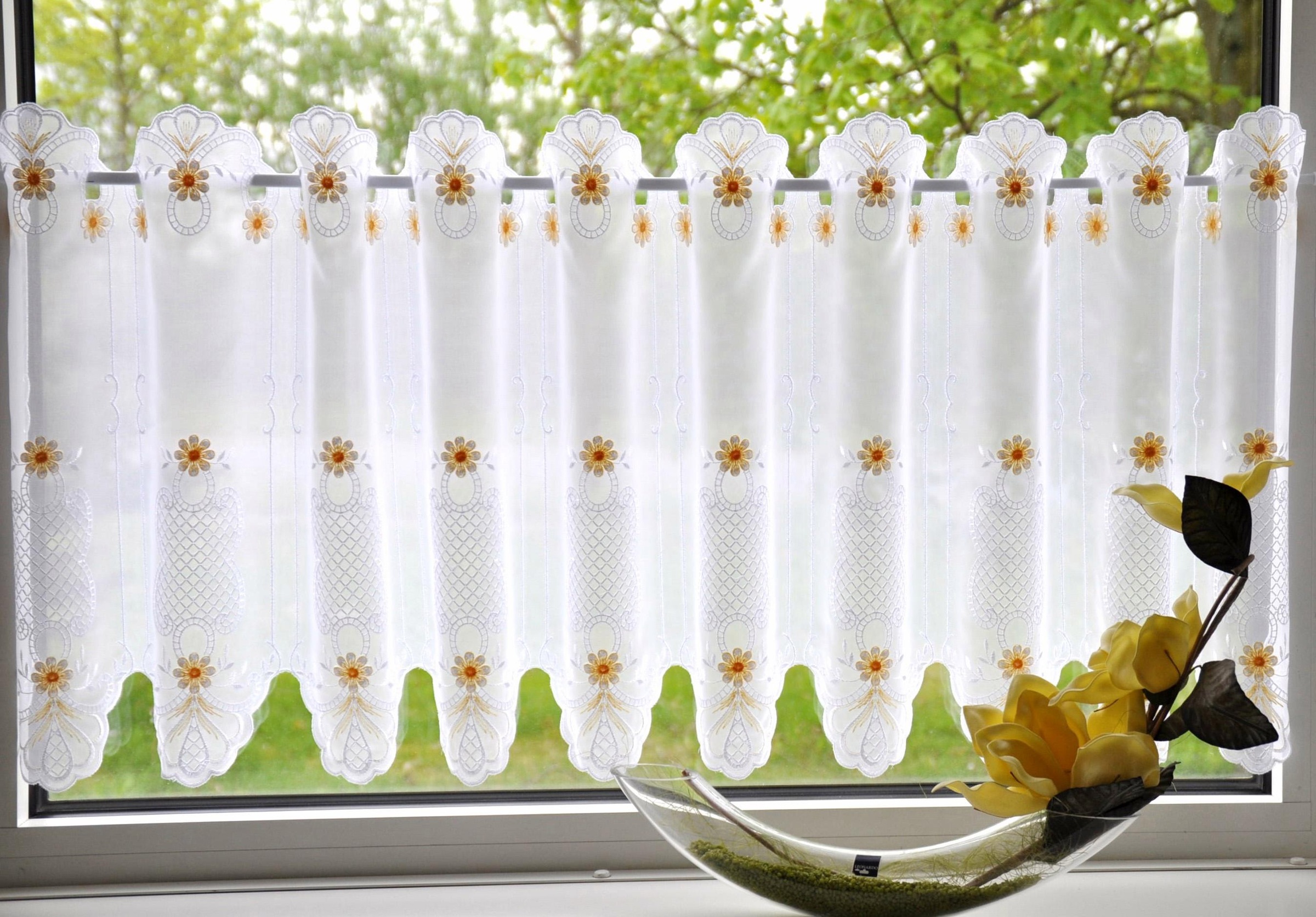 Stickereien Plauen Scheibengardine "BLÜMCHEN" Durchzuglöcher 1 Stk. tlg. günstig online kaufen