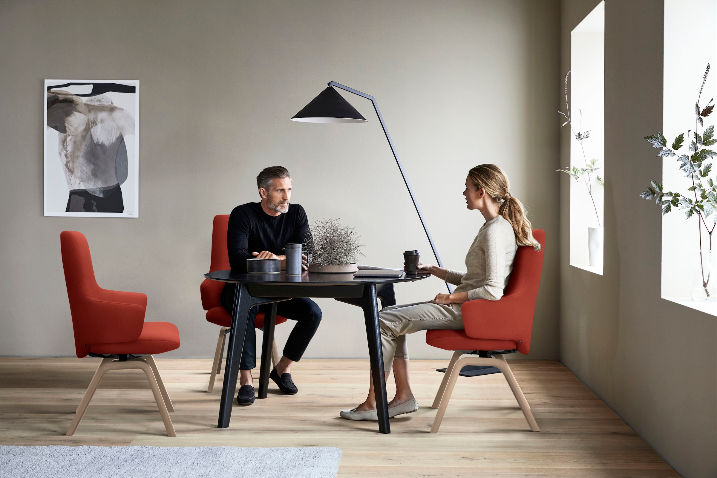 Stressless® Polsterstuhl »Laurel«, Microfaser DINAMICA, High Back mit Armlehne, Größe L, mit schräggestellten Beinen in Eiche