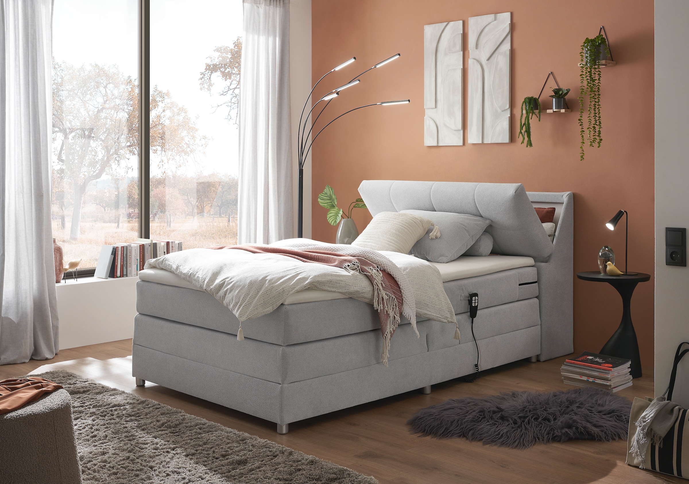ED EXCITING DESIGN Boxspringbett »Toulouse«, inkl. Motor, inkl. Stauraum im Kopfteil