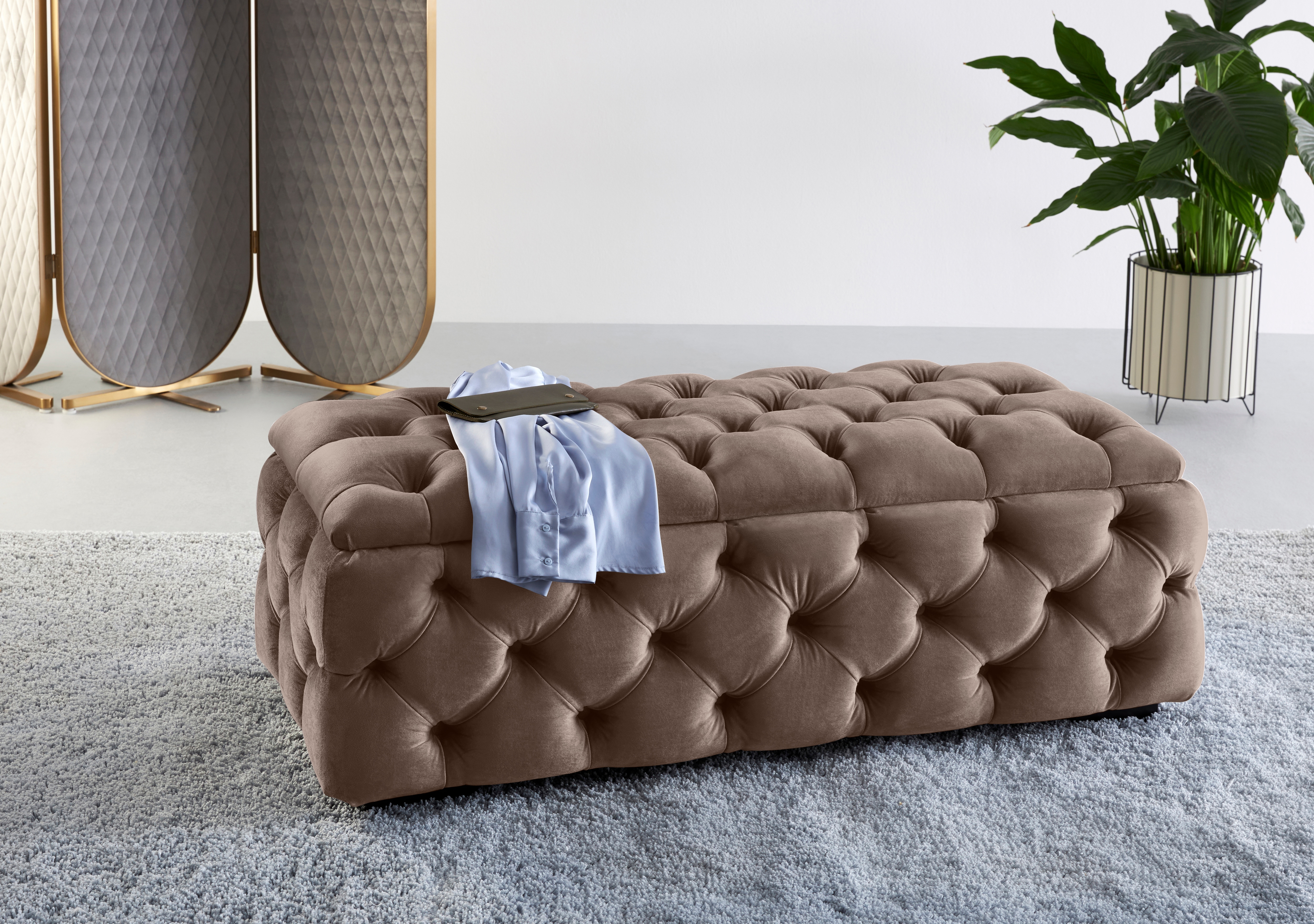Home affaire Polsterhocker "KALINA, hochwertige Knopfheftung, B/T/H: 120/55/45 cm" mit Staufach und innenliegenden Laschen zur besseren Aufbewahrung