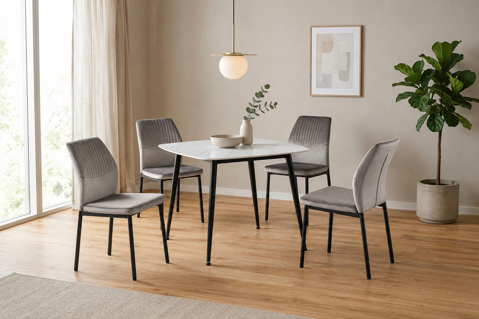 OTTO home Essgruppe »Nora, Set, 5-tlg« Set, 5 tlg. mit 4 bequemen Stühlen, Esstisch aus gesintertem Stein in Keramikoptik
