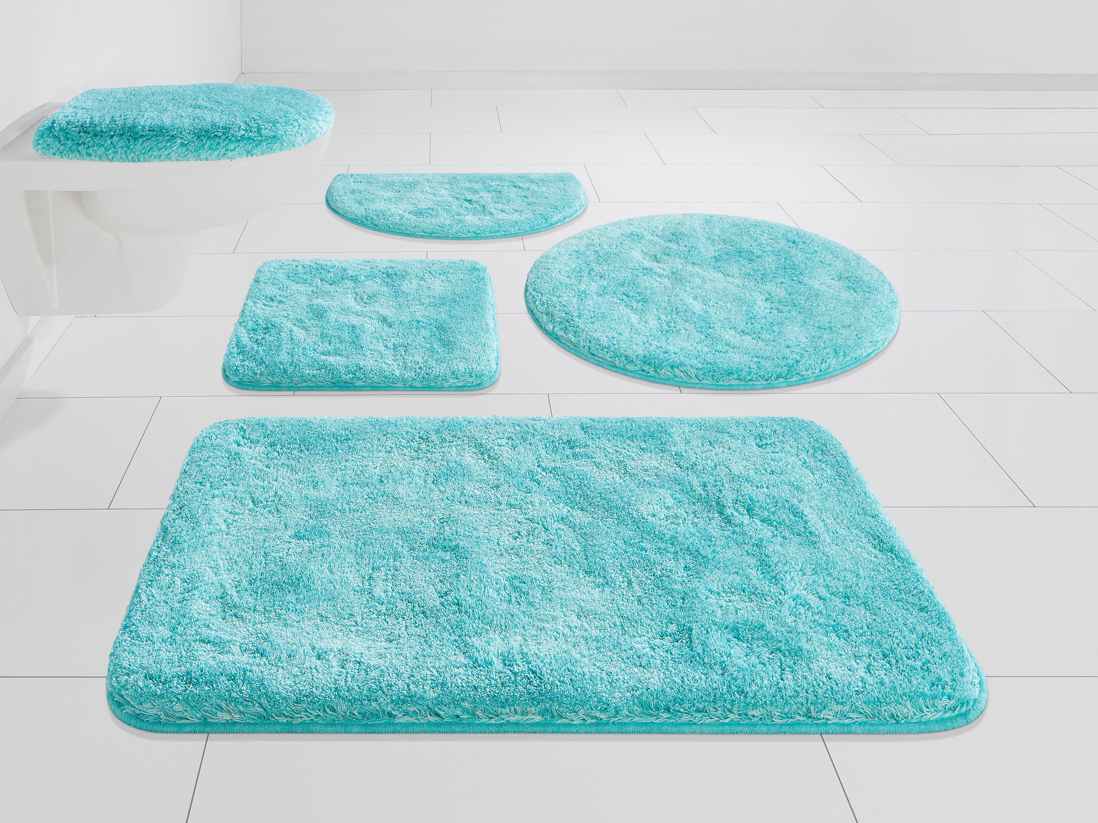 Badematte GRUND, H:27mm, blau, Kunstfaser, Badematten, "Melos, Badvorleger, Badezimmer Teppich, sehr weich", melierte Optik, sehr weicher Flor,