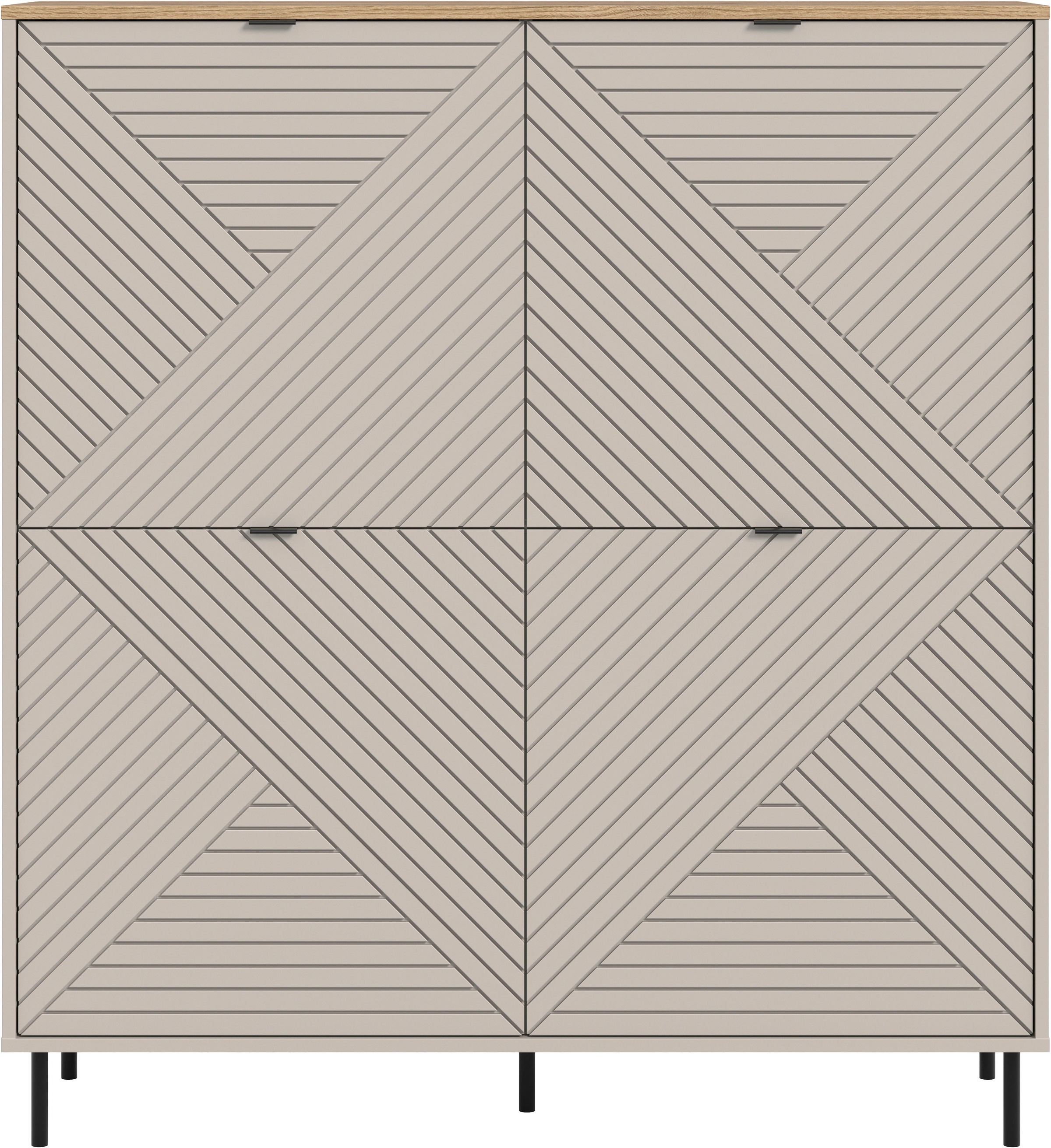Home affaire Highboard »RAITA, Höhe 135 cm, Front mit Desgin-Fräsung, 4 Türen, viel Stauraum« moderne Farbkombi, individuell einsetzbar, Griffe & Füße aus Metall,  Kommode, Anrichte, Schrank, Sideboard, Lowboard