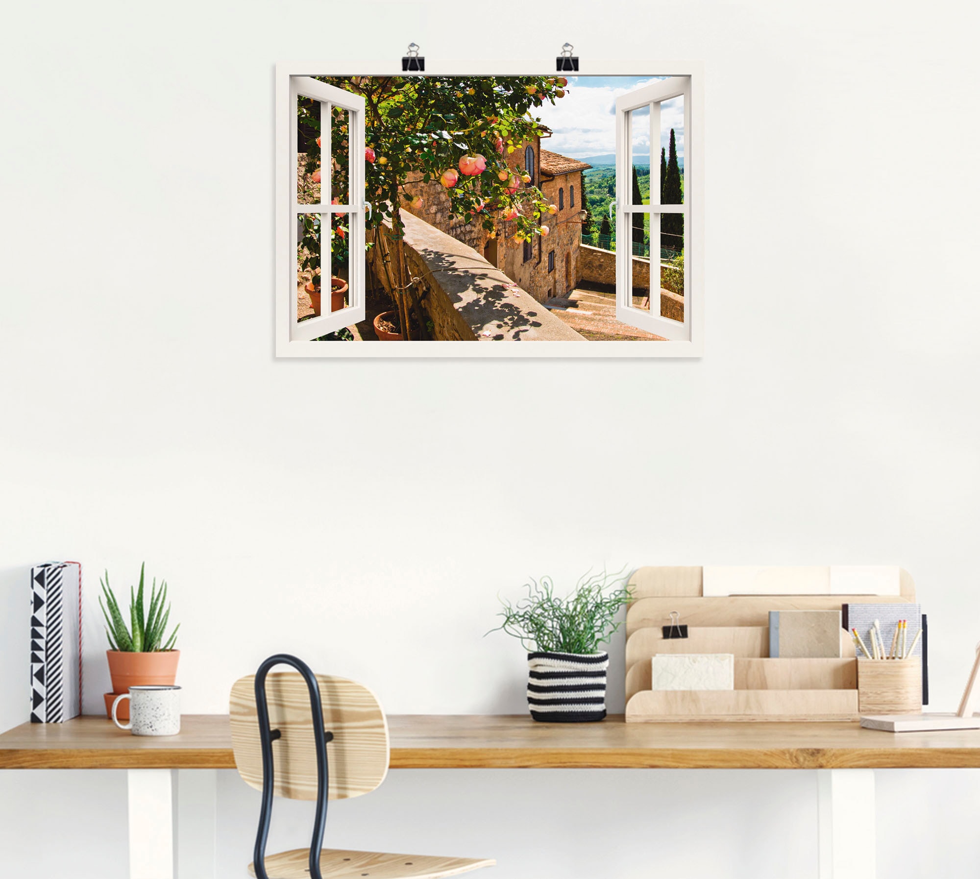 Artland Wandbild "Fensterblick Rosen auf Balkon Toskana", Garten, (1 St.), günstig online kaufen