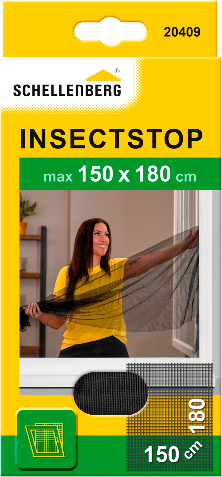 SCHELLENBERG Fliegengitter-Gewebe "Insektenschutz und Mückenschutz für Fenster ohne bohren", B/H: 150cm x 180cm, 1er Pack, grau,