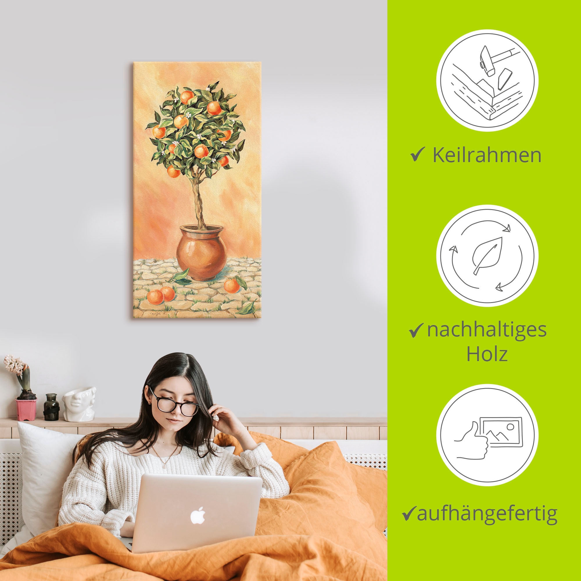 Artland Wandbild »Orangenbaum I«, Pflanzen, (1 St.), als Alubild, Outdoorbild, Leinwandbild, Wandaufkleber, versch. Größen