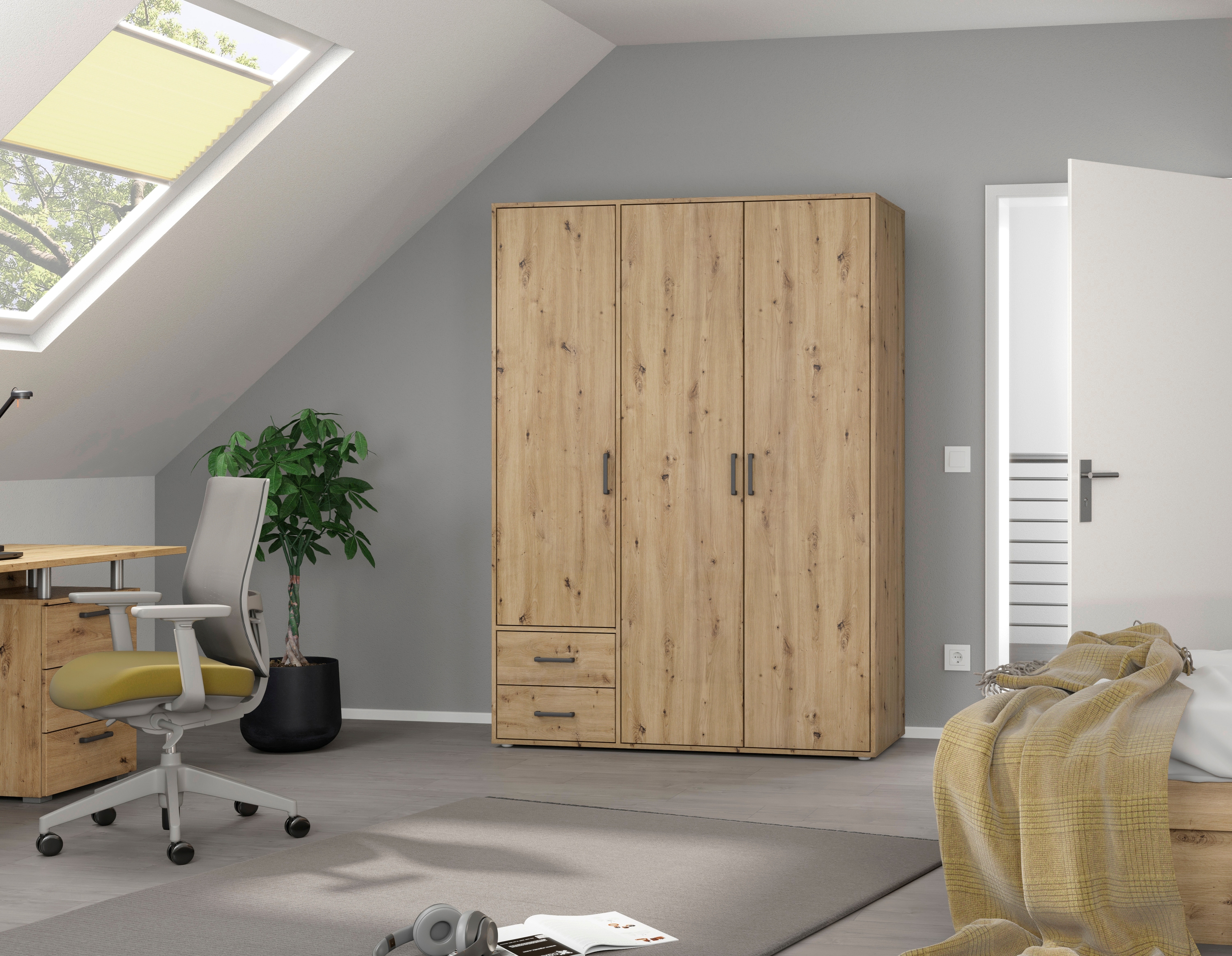 rauch Drehtürenschrank "Kleiderschrank Schrank Garderobe Wäscheschrank VOYAGER" in 3 verschiedenen Ausstattungen BASIC/CLASSIC/PREMIUM, mit 2 modernen Griffvarianten, mit Außenschubladen MADE IN GERMANY