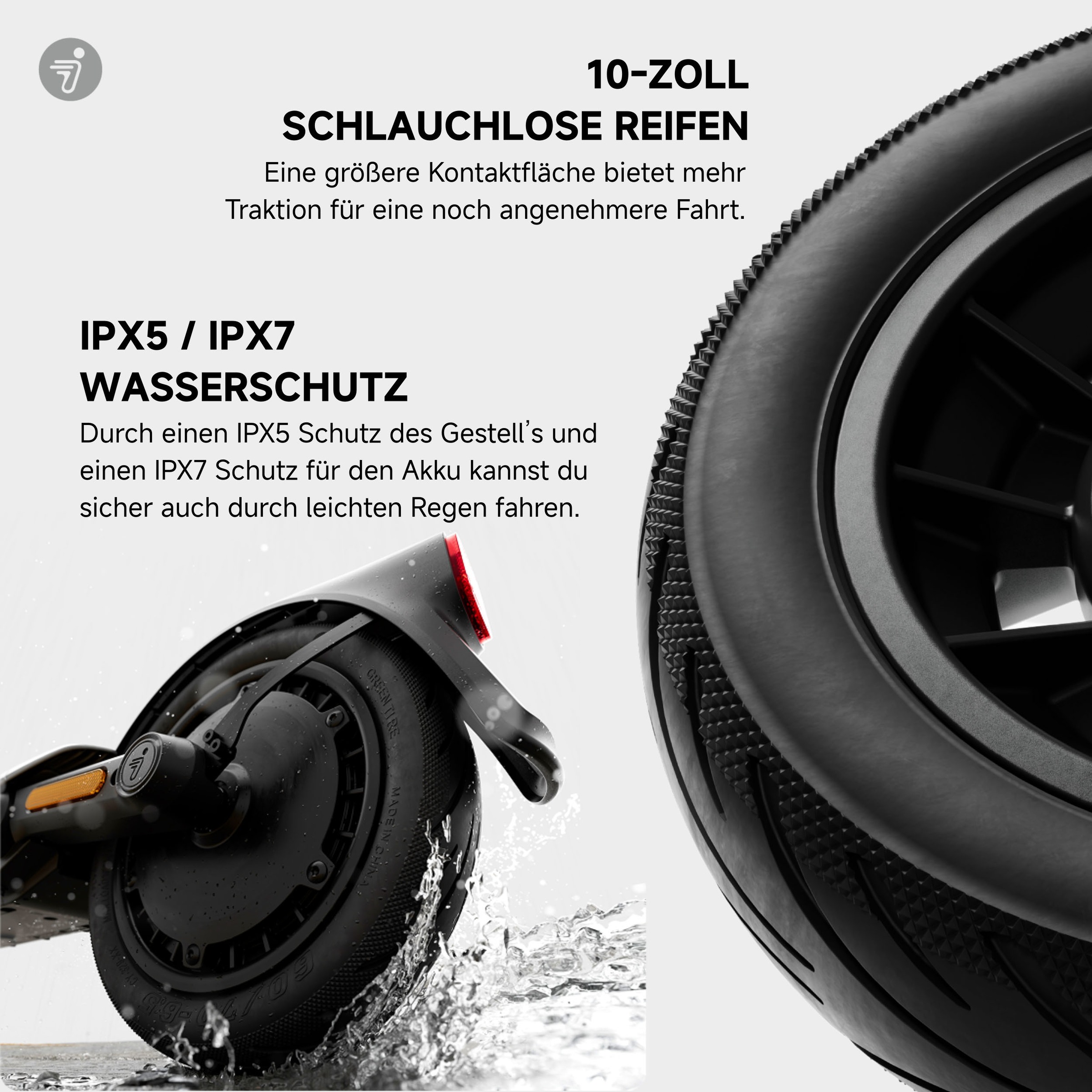 Segway E-Scooter »E3 Pro D«, Schlauchlose selbstabdichtende Reifen