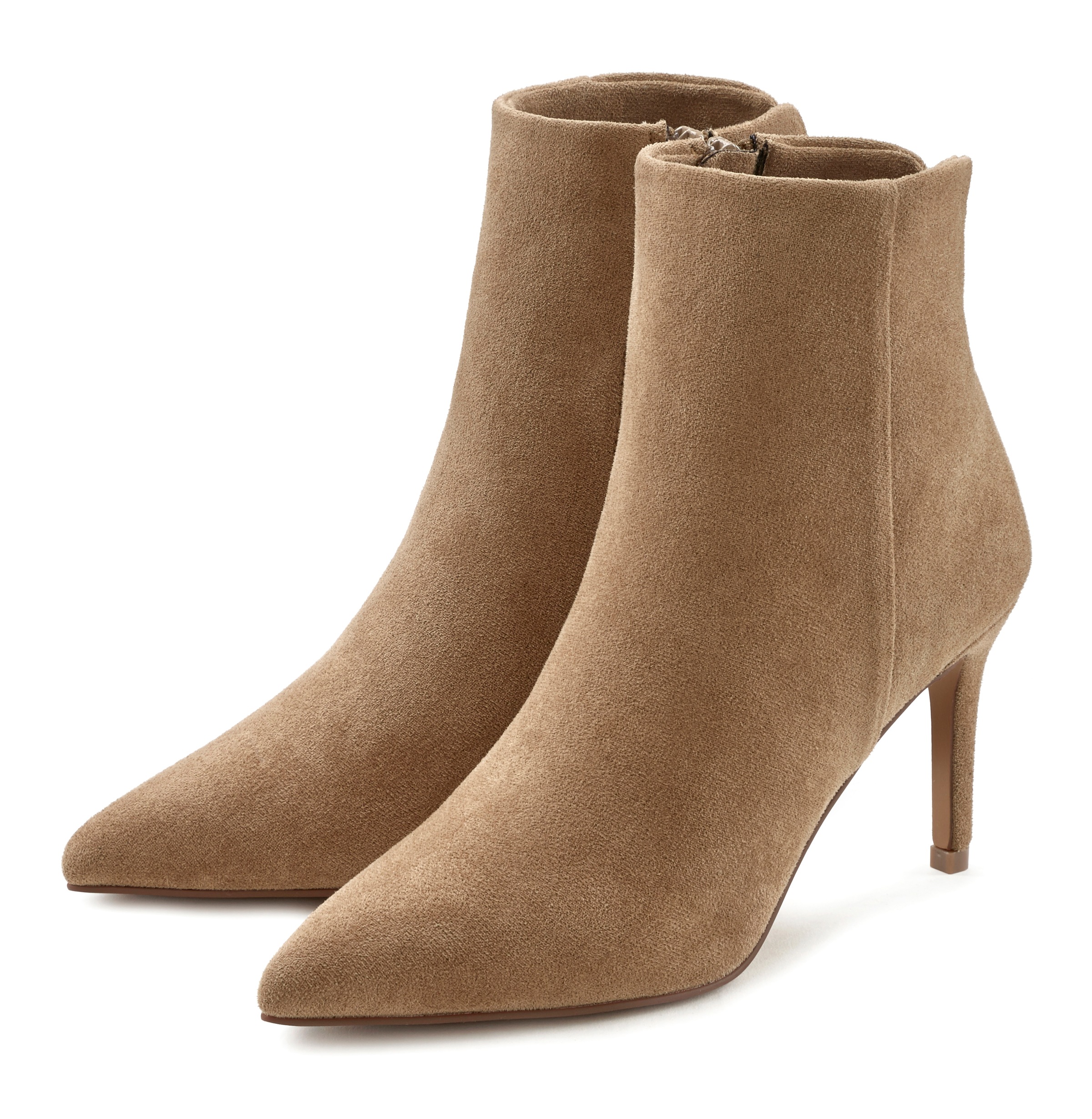 High-Heel-Stiefelette LASCANA "Sommerstiefelette", Damen, Gr. 39, beige, Obermaterial: 100% Textilmaterial. Decksohle: 100% Lederimitat. Futter: 100% Textilmaterial. Laufsohle: 100% Synthetik, unifarben, Schuhe, in spitzer Form & Pfennigabsatz, Reißversch