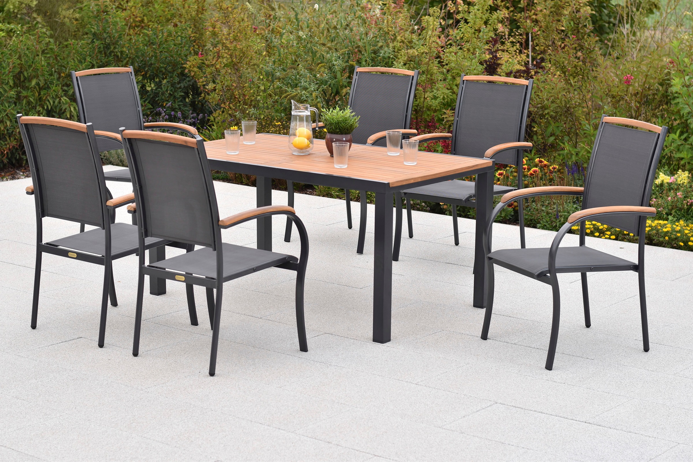 MERXX Garten-Essgruppe »Siena« Set, 7 tlg. inkl. 6 stapelsessel, 1 Tisch
