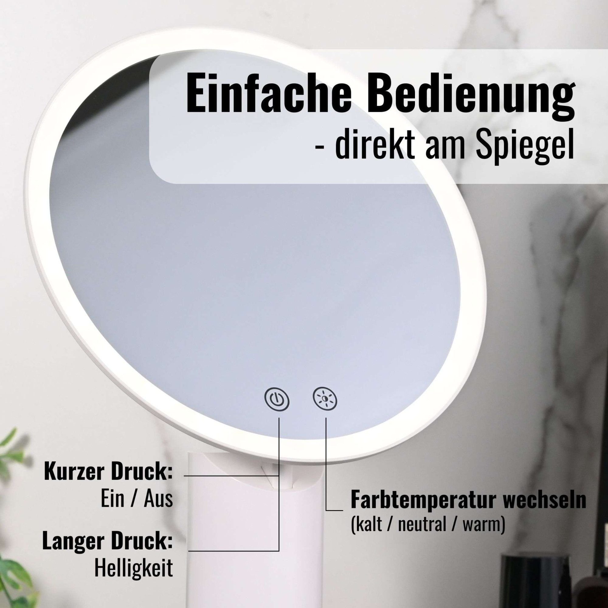 Loevschall Schminkspiegel »Bridget Kosmetikspiegel mit Licht, stufenlos dimmbar & Touch Steuerung« Kippbar, Lichtfarben wählbar, kabellos, ideal für Bad und Schlafzimmer