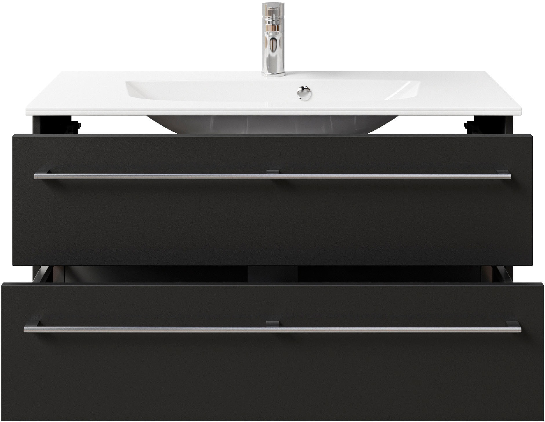 Saphir Waschtisch »Serie 6025 Mineralmarmor-Waschtisch mit Unterschrank, 97 cm breit«, Waschplatz mit 2 Schubladen, hängend, verschiedene Ausführungen