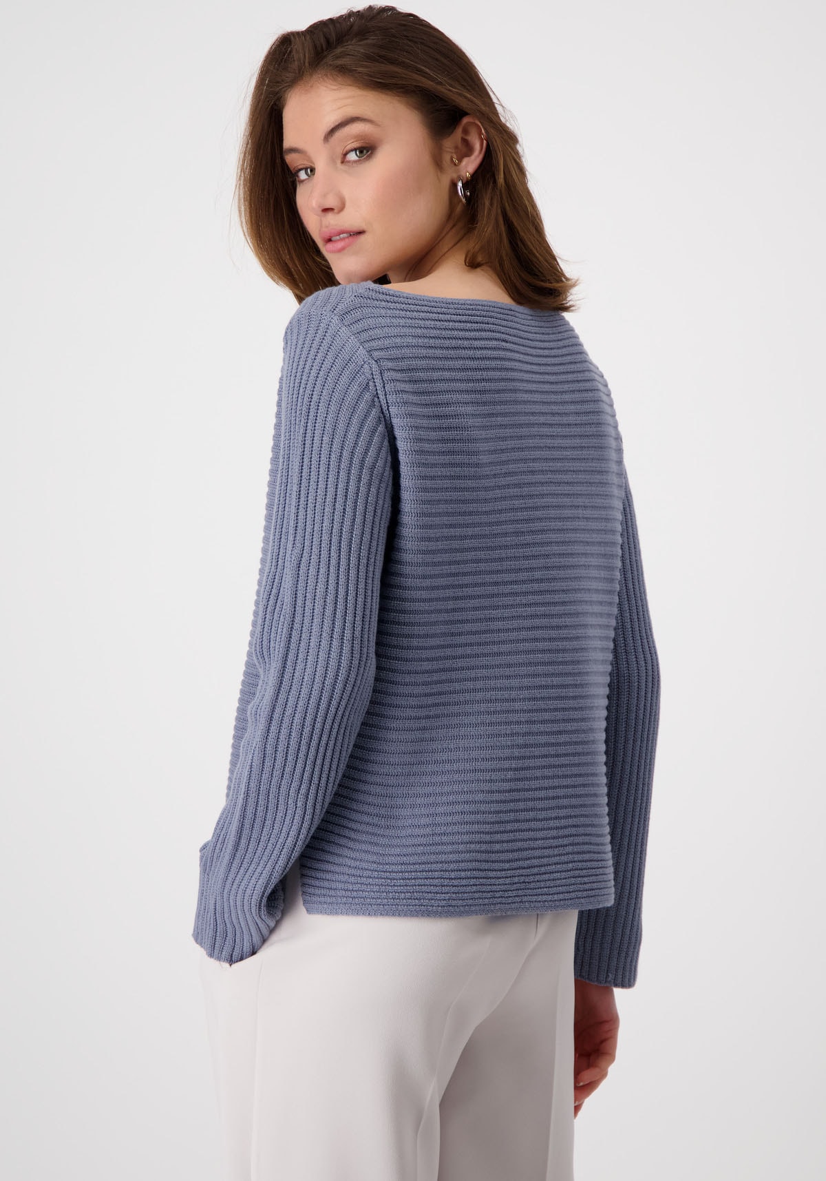 Monari Strickpullover »Pullover monari Rippe«, mit U-Boot-Ausschnitt