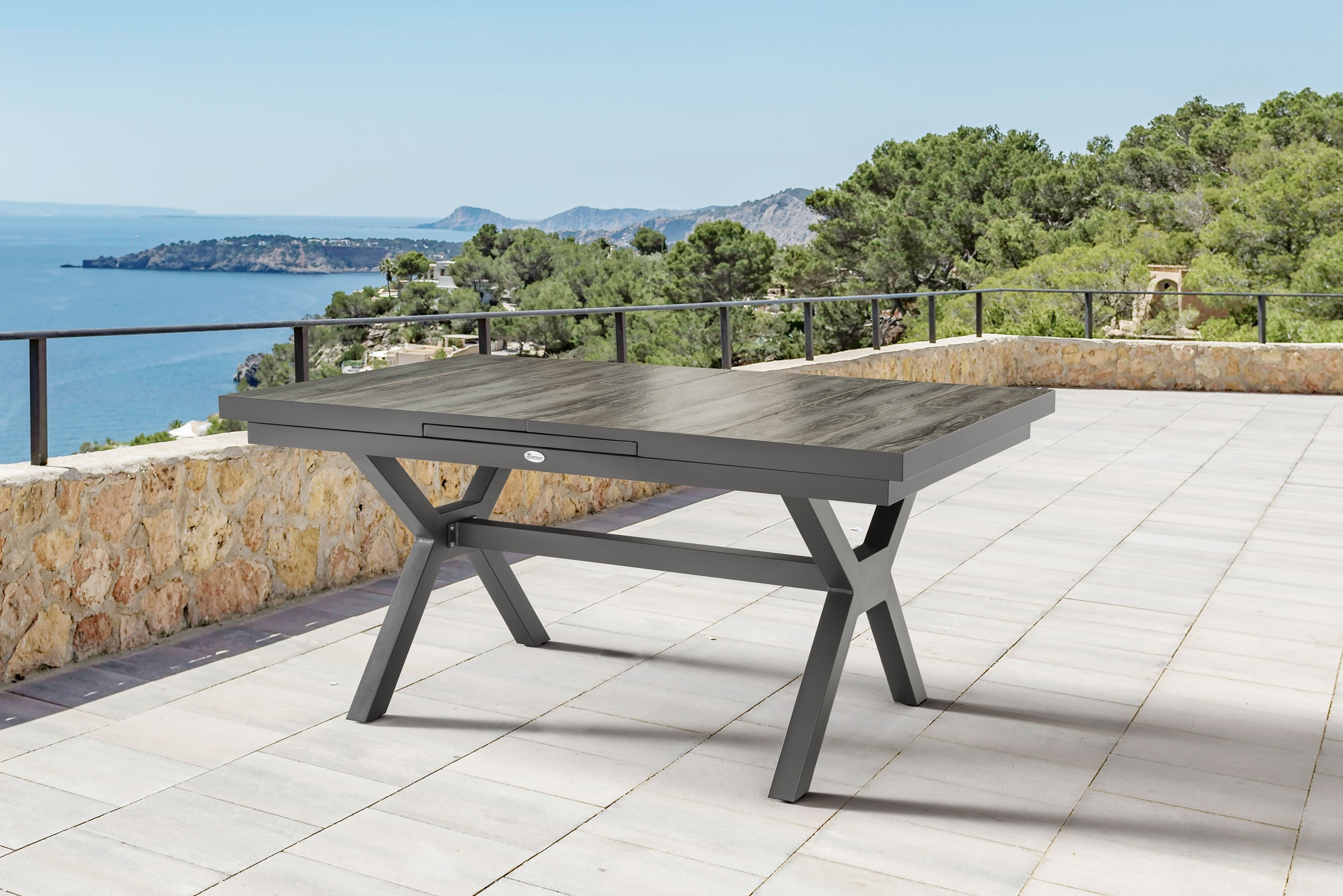 Destiny Garten-Essgruppe »COSTA GARDA«, (Set, 5 tlg., 1 Ausziehtisch, 4 Stapelsessel), (Set 5-tlg., 4 Sessel, 1 Tisch verstellbar 160/210x100x75cm) Aluminium