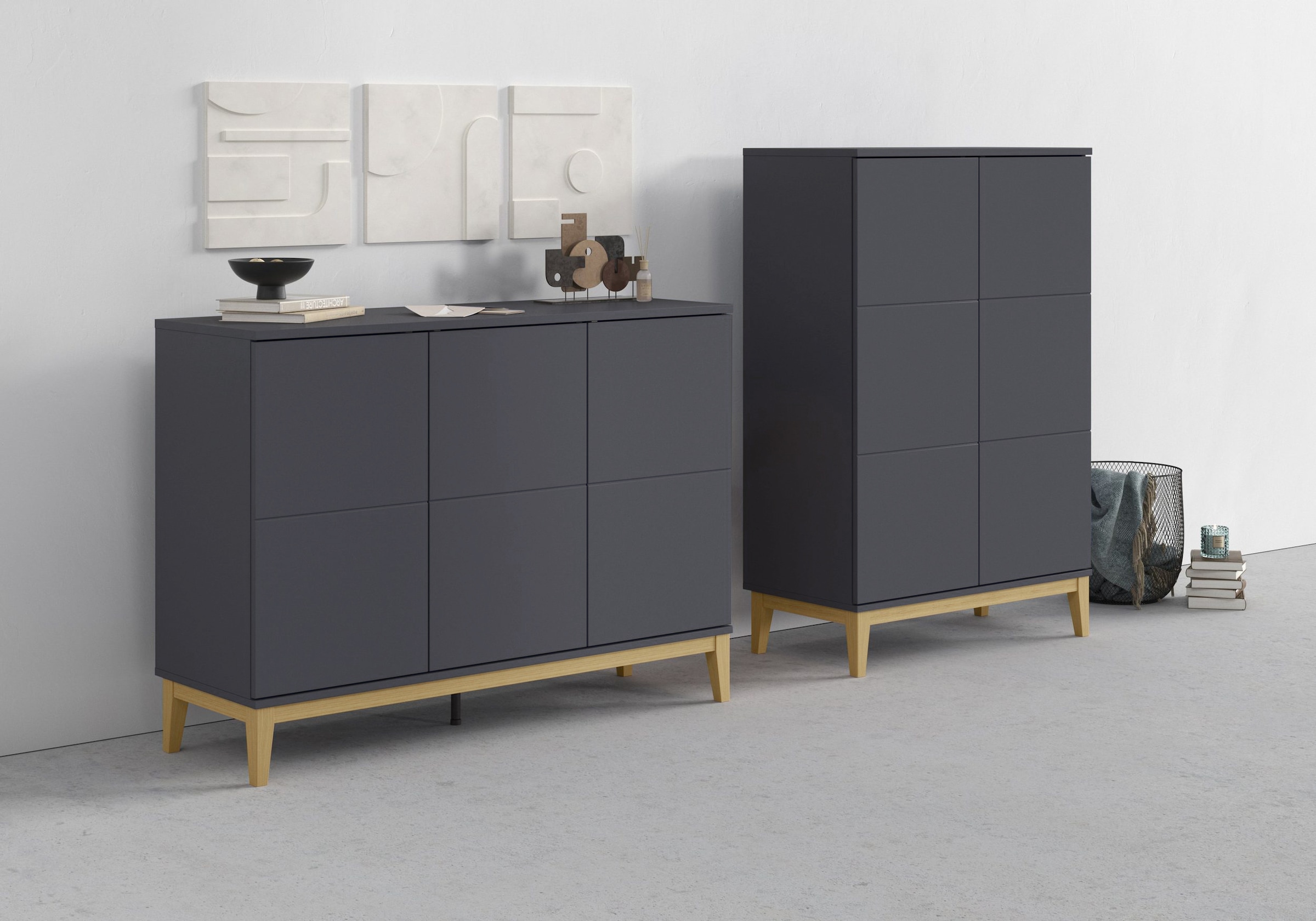 OTTO home Highboard "Maryd" 1 Stk. tlg. Hochkommode mit Untergestell in Holzoptik